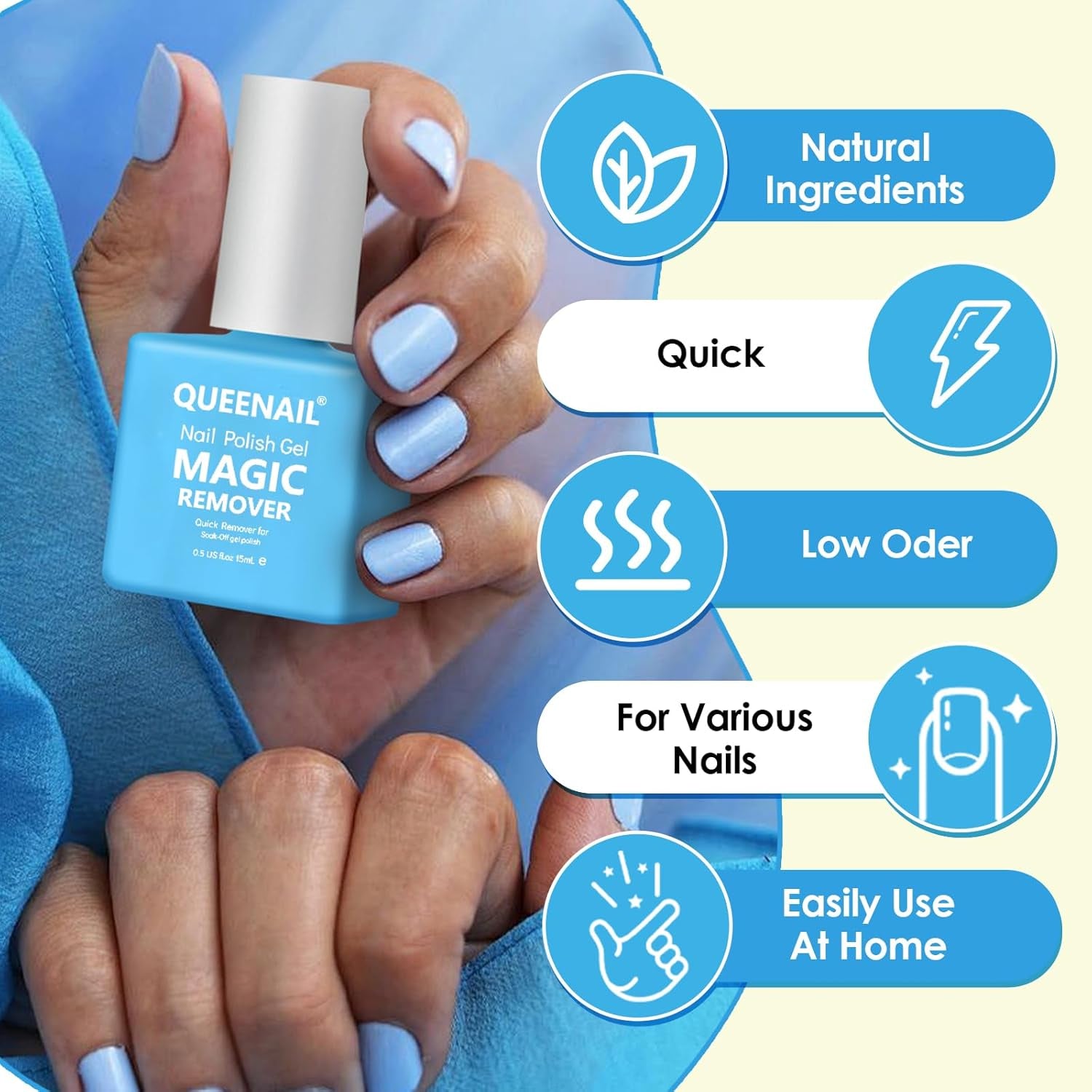 Gel Nail Polish Remover Kit - 2 Pieces with Steel Push and Nail File - Quick and Easy Removal in 3-5 Minutes - No Foil Needed