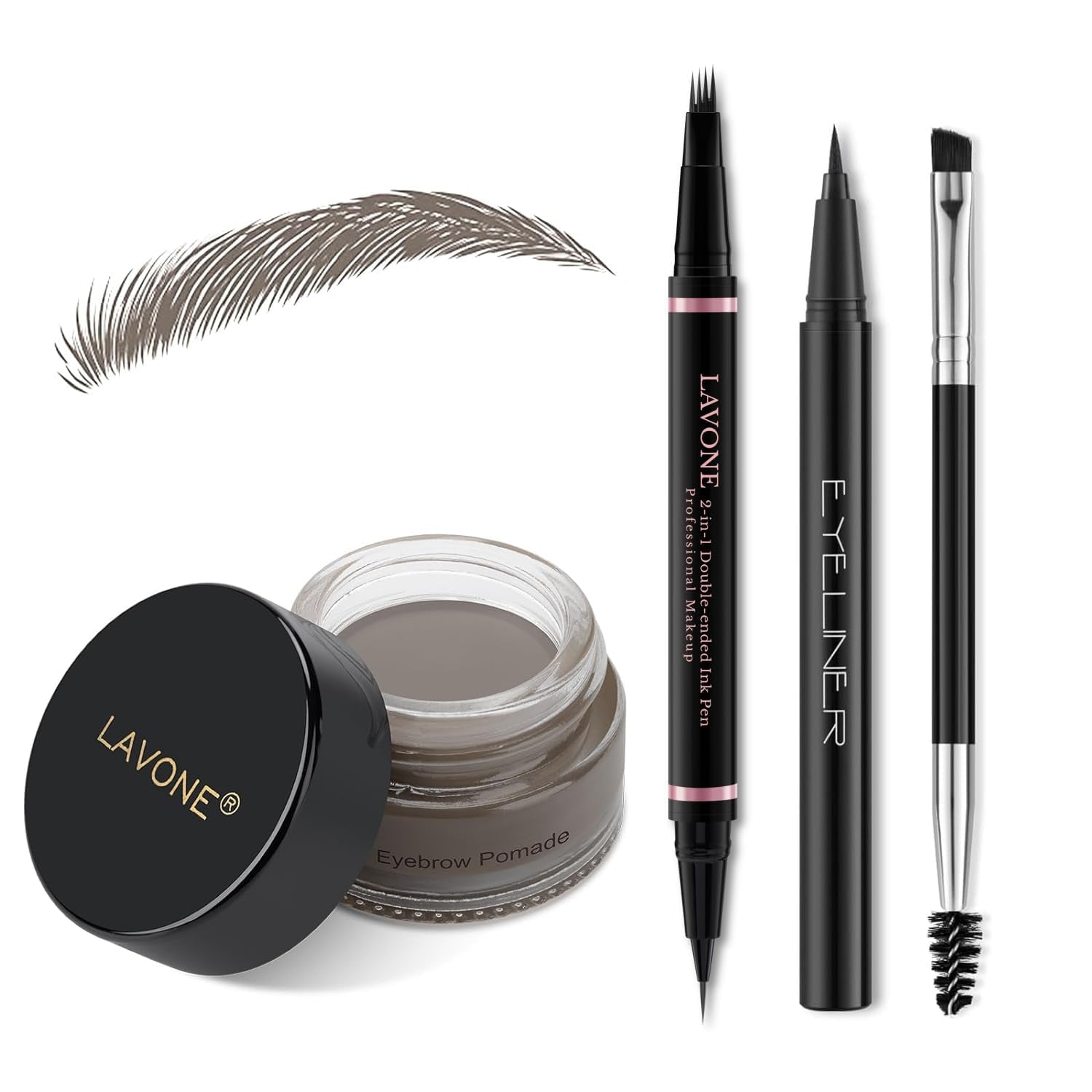 Eyebrow Pencil Makeup Kit, with Waterproof 2-IN-1 Microblading Eyebrow Pen, Eyebrow Pomade, Eyeliner and Dual-Ended Eyebrow Brush, Brow Pencil Kit for Natural Eyebrows - Dark Brown