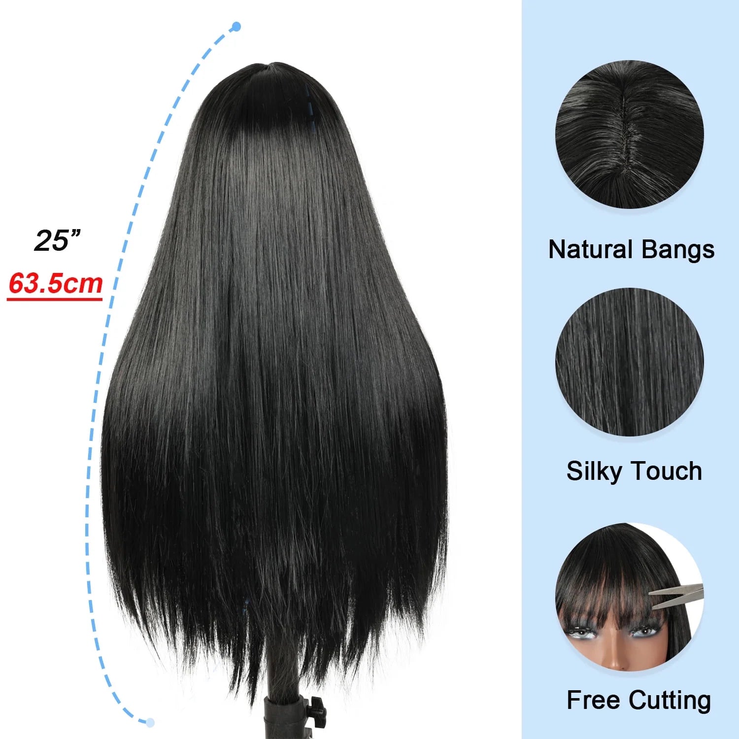 Long Straight Black Wigs for Women Synthetic Long Straight Wig with Bangs Looking Natural Black Long Wigs 24 Inch