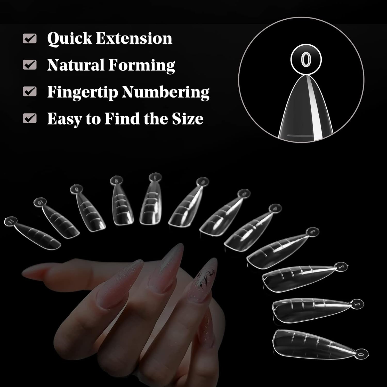 Dual Forms  Poly Extension Gel - 120Pcs Nail Forms with 12 Sizes - Stiletto False Nail Molds - Lady Almond Style - Full Cover Builder Gel - DIY at Home