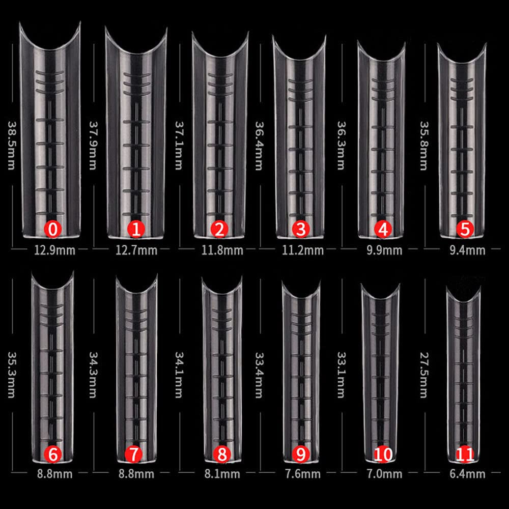 120PCS Nail Form C Curve U Shape Nail Gel Nail Tips Acrylic Nail Forms Clear Fake Nails12 Sizes with Scale
