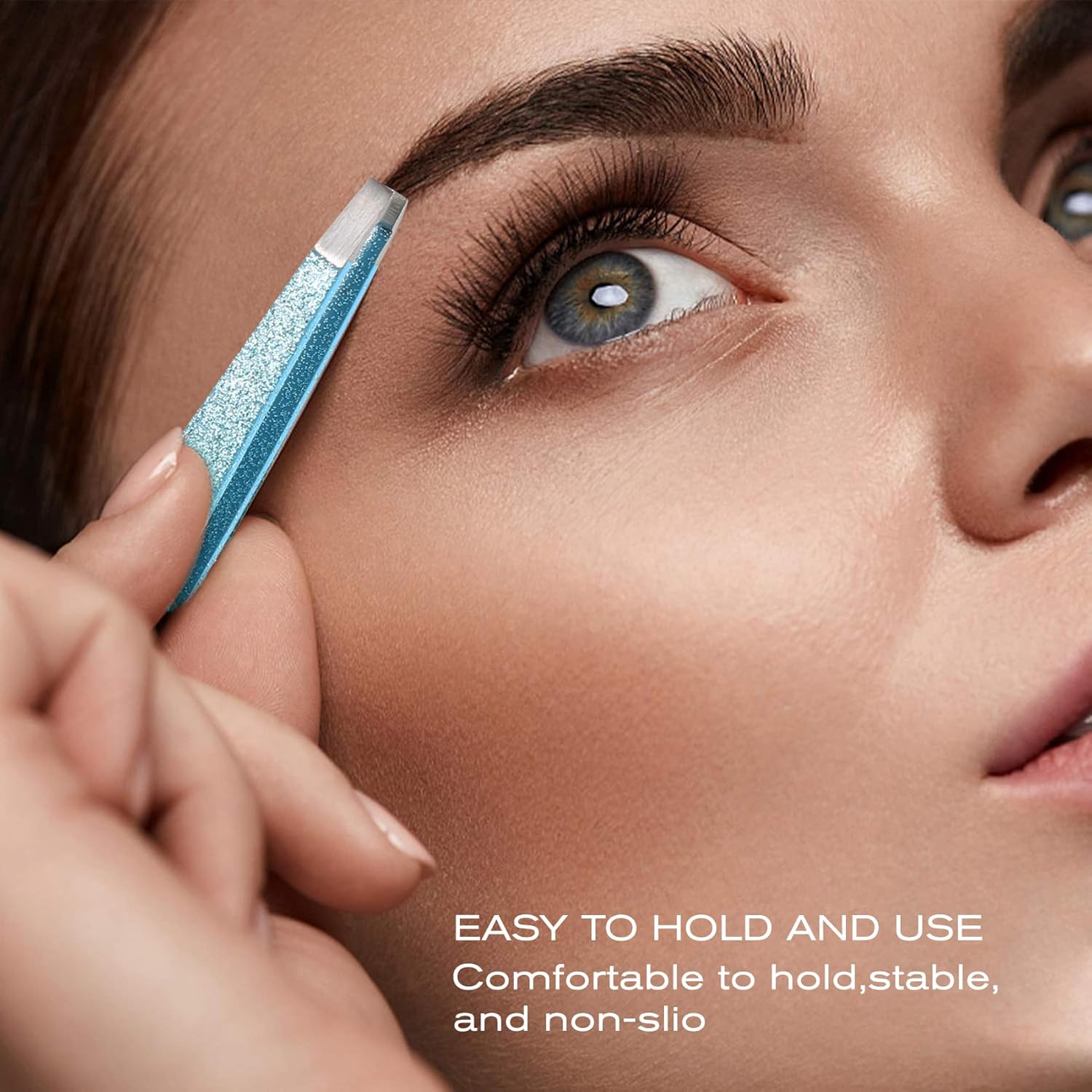 4-Pcs Glitter Stainless Steel Precision Tweezer Set for Eyebrows, Ingrown Hair & Lash Extensions (Cyan)