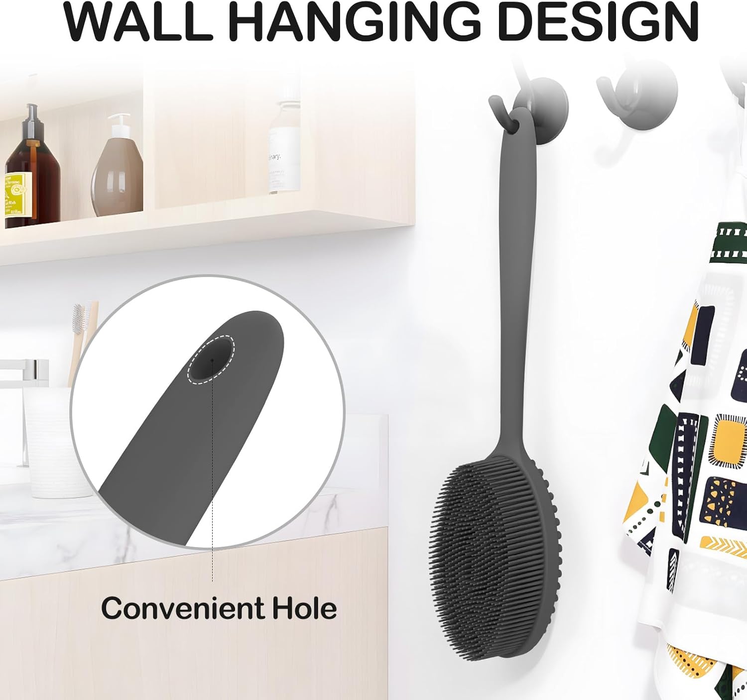 Silicone Body Scrubber Exfoliator with Handle, Gentle Back Scrubber for Shower, Shower Brush for Body, Bath Back Brush for Shower, Silicone Loofah Body Scrubber, Bath Scrubber for Body