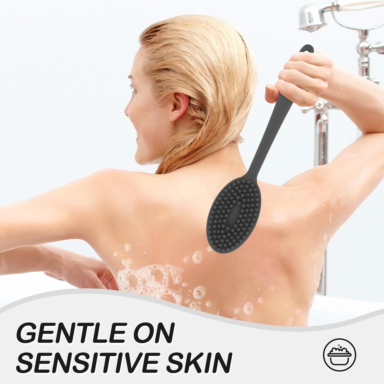 Silicone Body Scrubber Exfoliator with Handle, Gentle Back Scrubber for Shower, Shower Brush for Body, Bath Back Brush for Shower, Silicone Loofah Body Scrubber, Bath Scrubber for Body