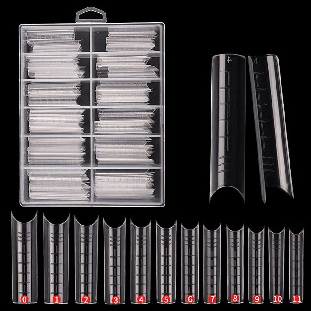 120PCS Nail Form C Curve U Shape Nail Gel Nail Tips Acrylic Nail Forms Clear Fake Nails12 Sizes with Scale