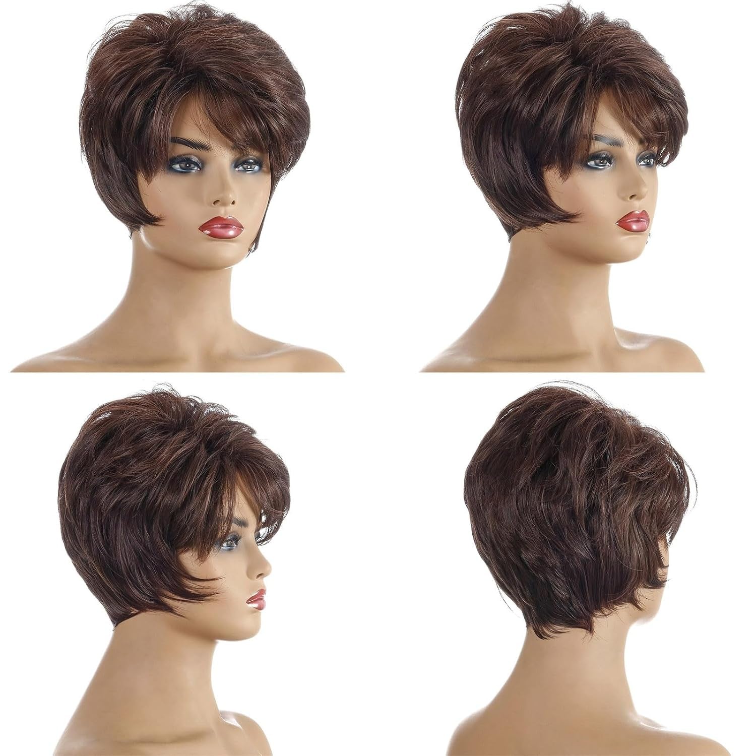 Human Hair Short Wigs for Women Short Brown Wig for Women Synthetic Wigs Dark Brown Daily Ues Hair