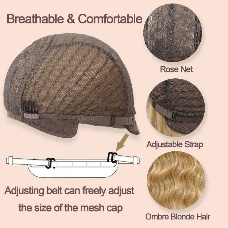 Ombre Blonde Wig with Bangs for Women 613 Synthetic Curly Wigs Long Blonde Wavy Wigs for Cosplay 26 Inch