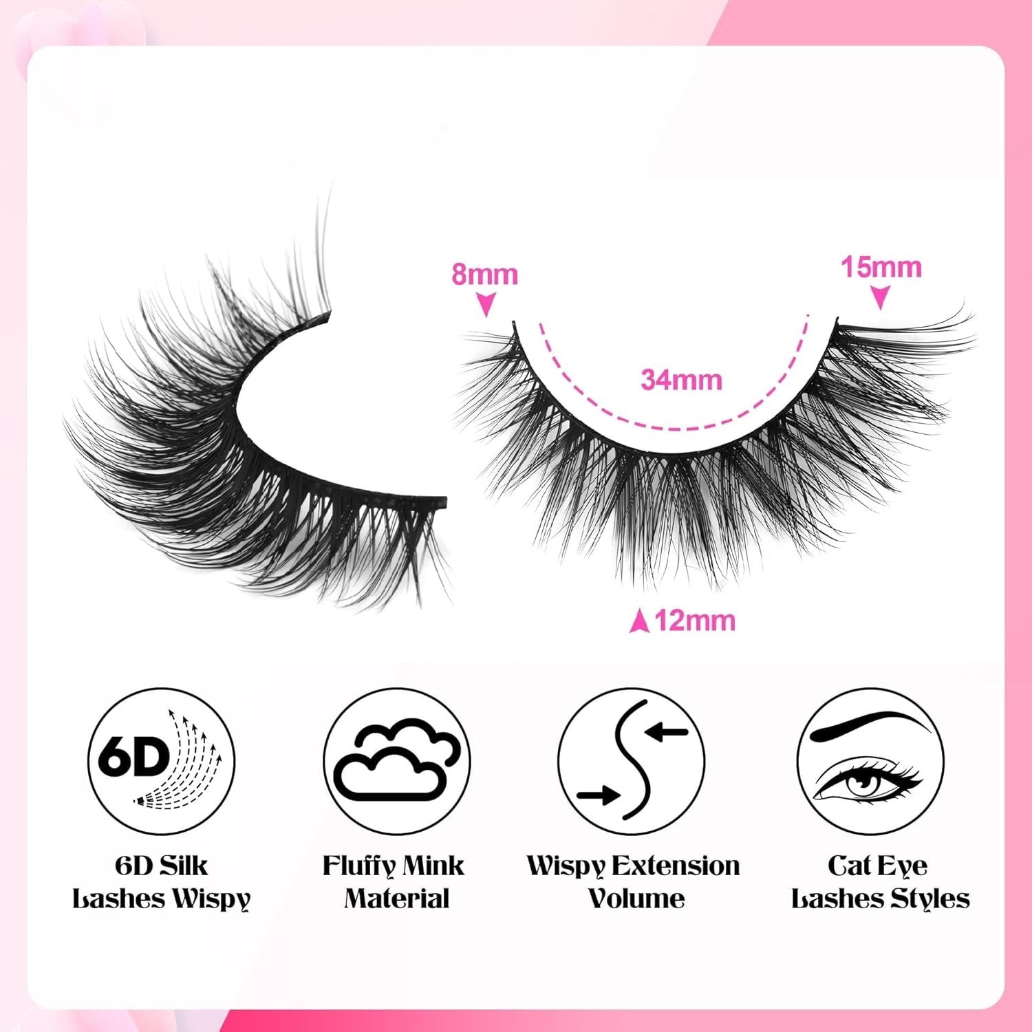 Wispy Lashes Natural Look False Eyelashes with Lash Glue Cat Eye Lashes Kit Lashes Extension with Eyelash Glue Short Mink Lashes Pack, 7 Pairs with Clear Lash Glue by
