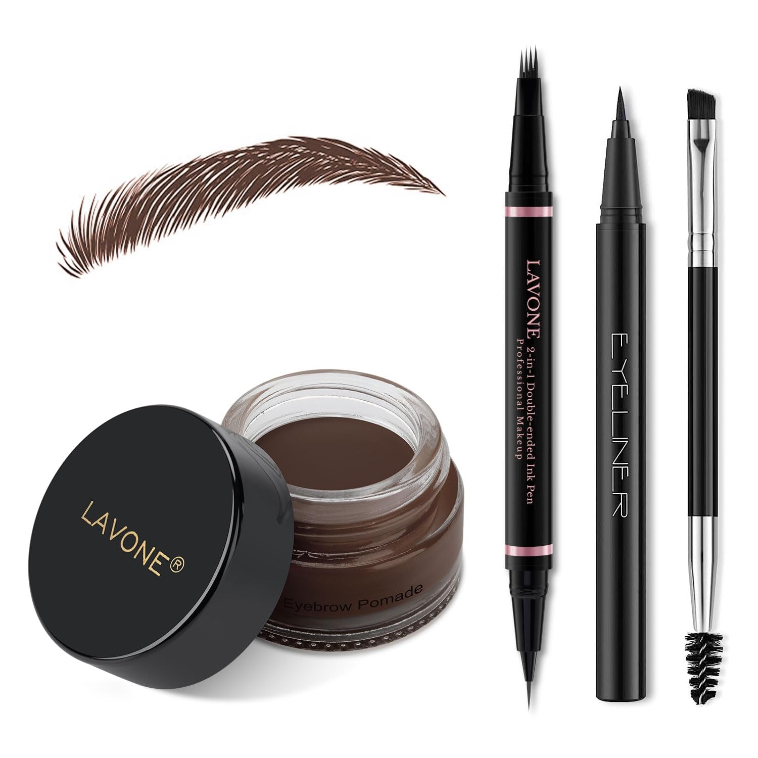 Eyebrow Pencil Makeup Kit, with Waterproof 2-IN-1 Microblading Eyebrow Pen, Eyebrow Pomade, Eyeliner and Dual-Ended Eyebrow Brush, Brow Pencil Kit for Natural Eyebrows - Dark Brown