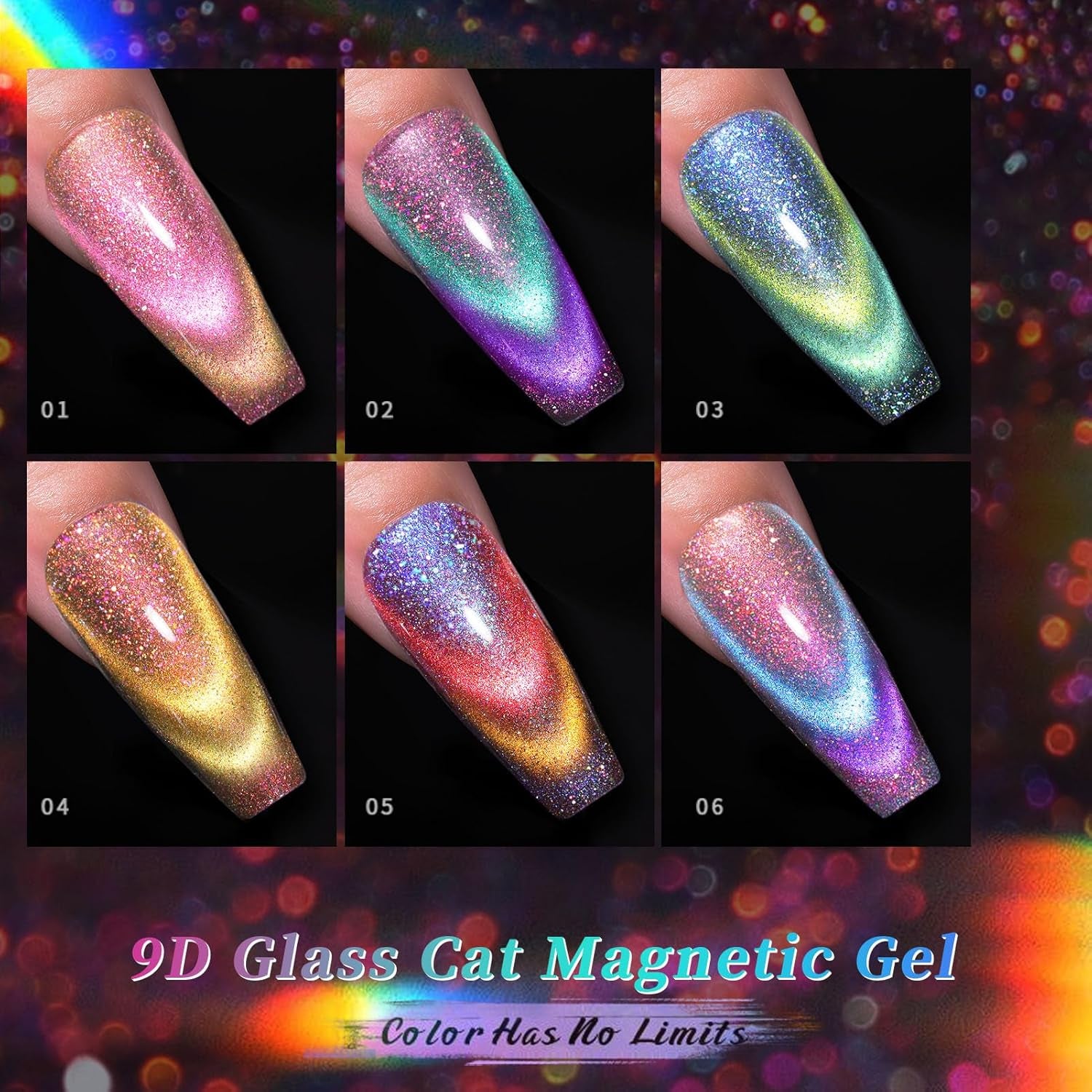 Cat Magnetic Gel Nail Polish 9D Chameleon Holorgraphic Cat Magnetic Eye Gel Polish Glitter Gel Polish Set 6PCS