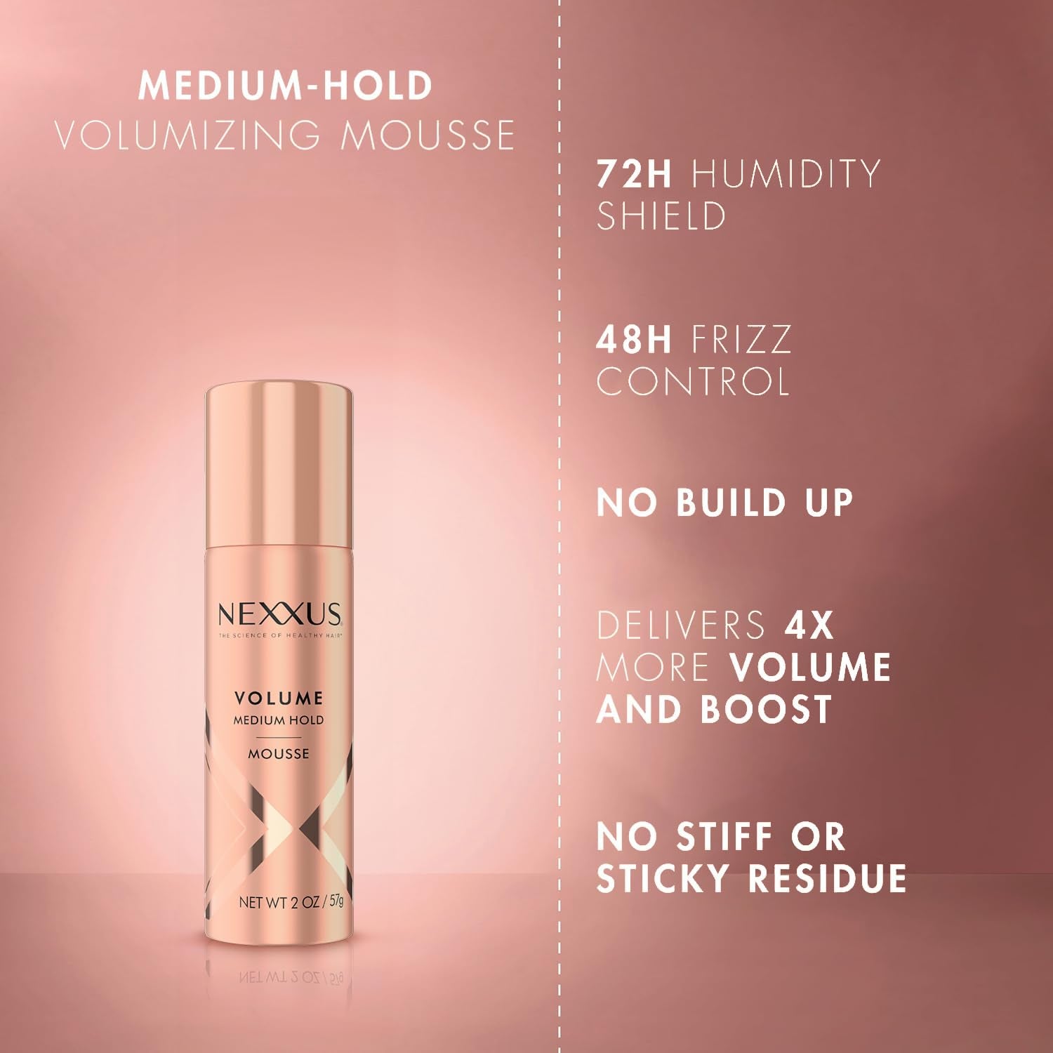 Travel Mousse, Volume Medium Hold 4-Pack – 72-Hour Anti-Humidity Shield, 48-Hour Frizz Control, Rose Fragrance, 2 Oz Ea