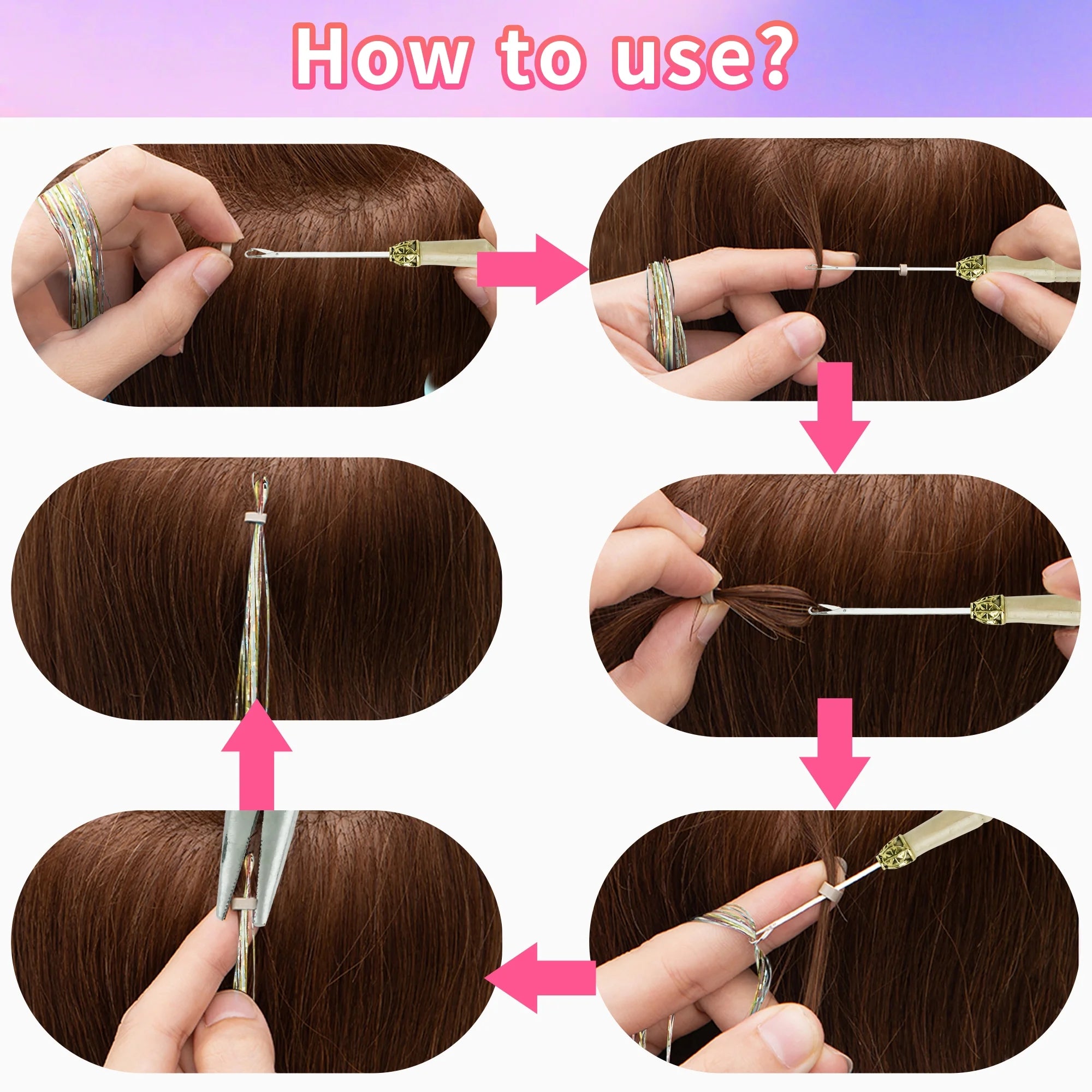 18 Colors 48 Inch Fairy Hair Tinsel Kit,Heat Resistant Colored Hair Extensions,Glitter Hair Tinsel Kit,For Women Hair Accessories