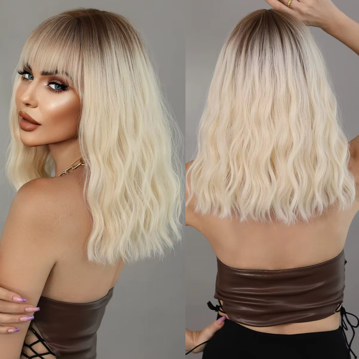 Long Wavy Purple Synthetic Wig for Women Daily Cosplay Party Natural Resistant Hair Wigs with Bangs Ombre Wigs