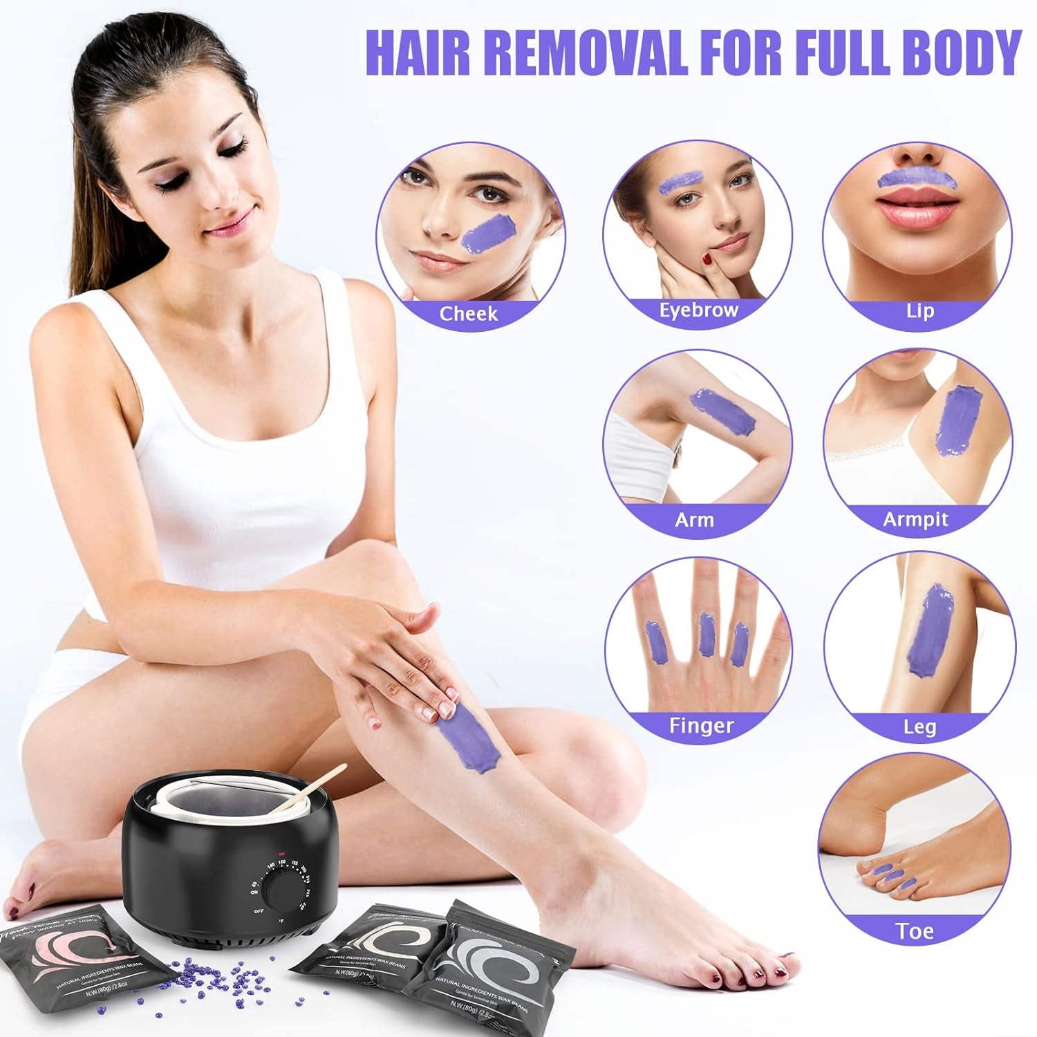 Waxing Kit -  Wax Warmer for Hair Removal, Hard Wax Kit with 14Oz 5 Bags Hard Wax Beans for Full Body, Legs, Face, Eyebrows, Bikini, Brazilian Waxing Kit for Women Men