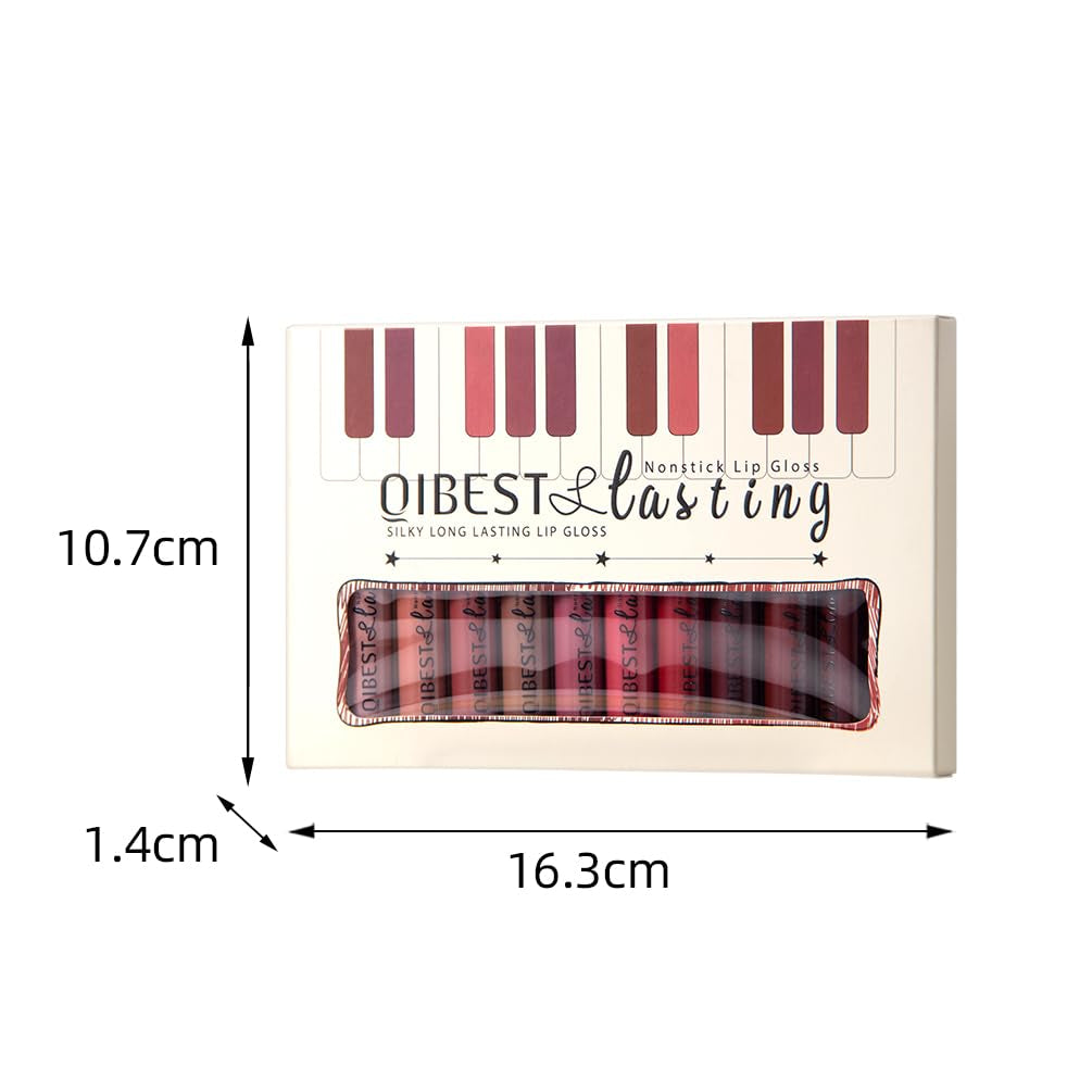 12Pcs Matte Liquid Lipstick Set for Girls & Women, 24 Hours Long Lasting Waterproof Nude & Dark Red Lip Gloss Makeup Gift Kits, Velvet Non-Stick Cup Mate Duracion 24 Horas Originales Lip Stains