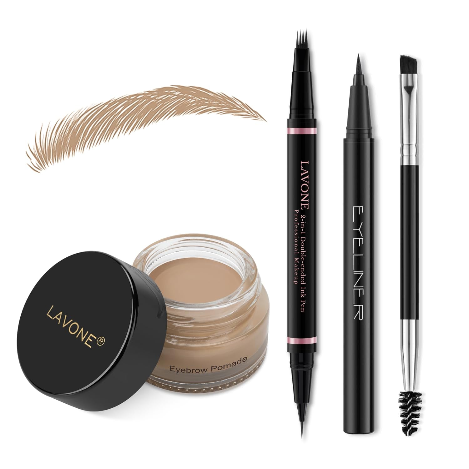 Eyebrow Pencil Makeup Kit, with Waterproof 2-IN-1 Microblading Eyebrow Pen, Eyebrow Pomade, Eyeliner and Dual-Ended Eyebrow Brush, Brow Pencil Kit for Natural Eyebrows - Dark Brown