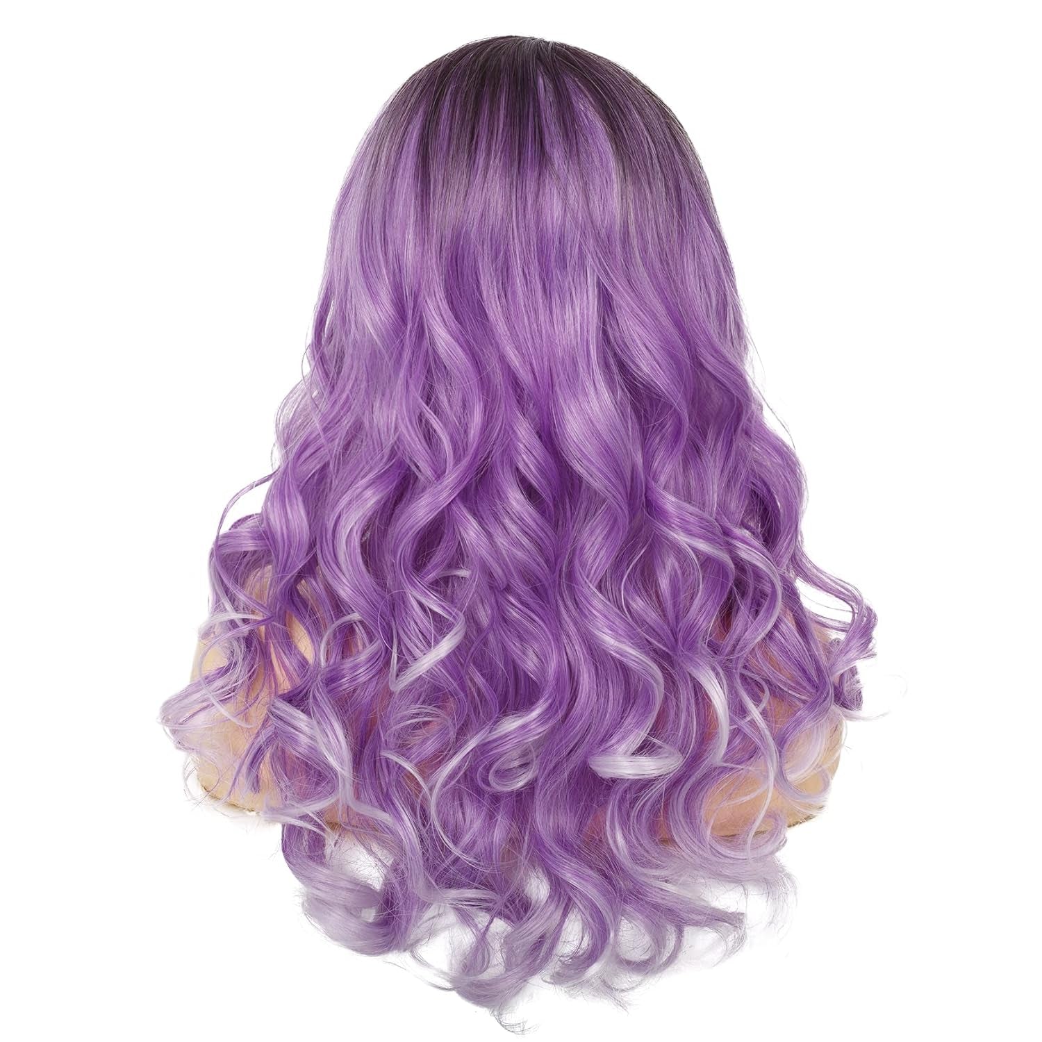 Purple Lace Front Wigs Long Ombre Curly Wavy Hair with Dark Roots Hair Wavy Wig Side Part Cosplay Halloween Wigs