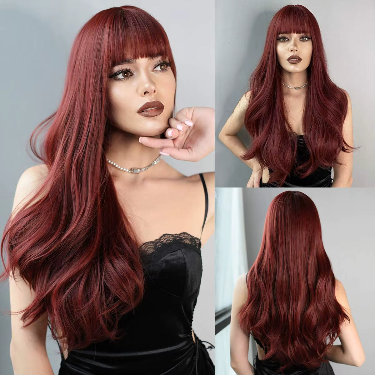 Long Wavy Purple Synthetic Wig for Women Daily Cosplay Party Natural Resistant Hair Wigs with Bangs Ombre Wigs