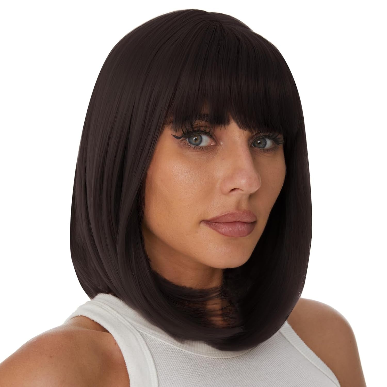 Auburn Bob Wigs with Bangs for Women Short Straight Shoulder Length Heat Resistant Synthetic Wig Light Golden Brown Natural Looking for Daily Cosplay Party