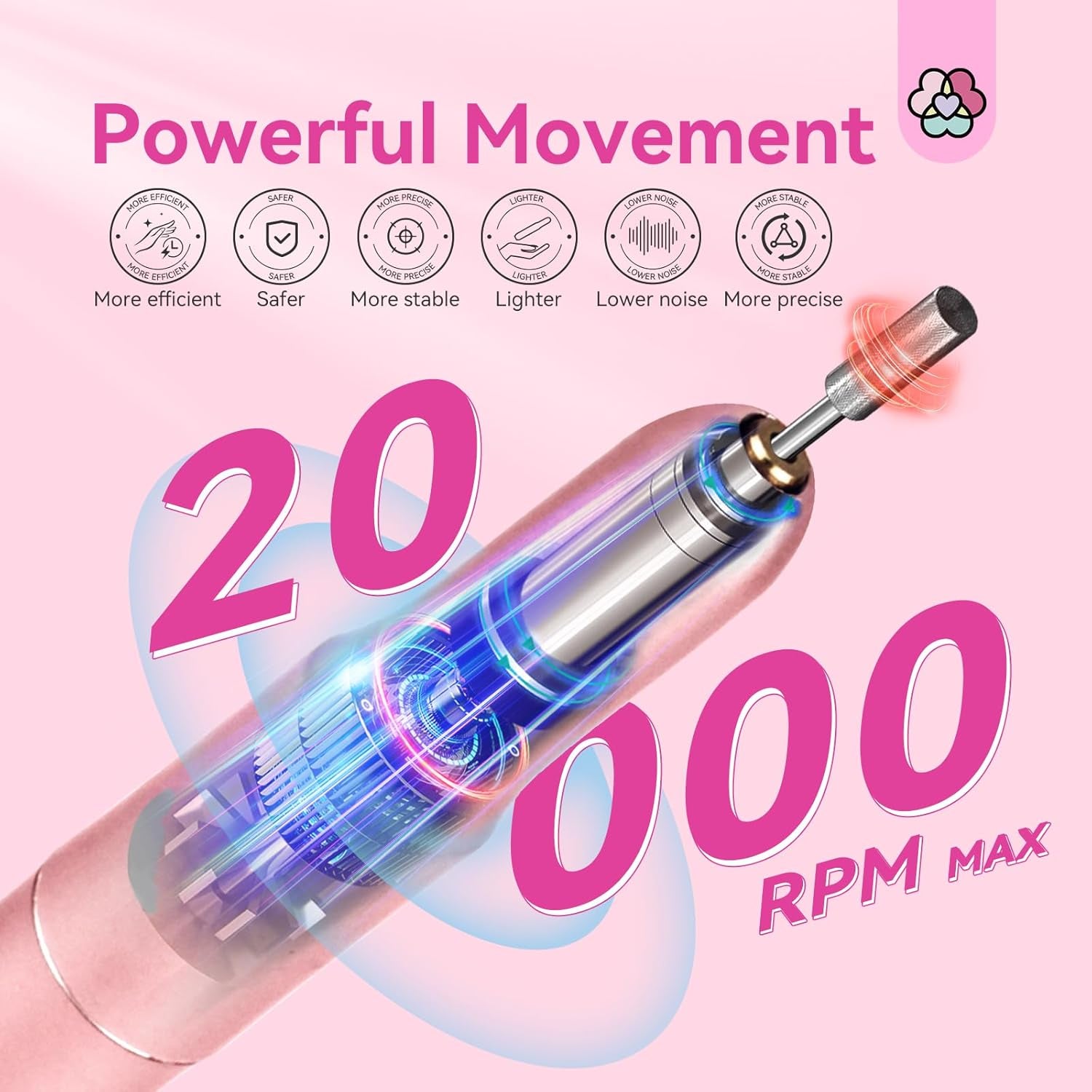 Electric Nail Drill: Rose Electric Nail File 20000RPM Efile Nail Drill Professional Manicure with 6PCS Nail Drill Bits Portable Nail File & Salon Use Manicure Pedicure
