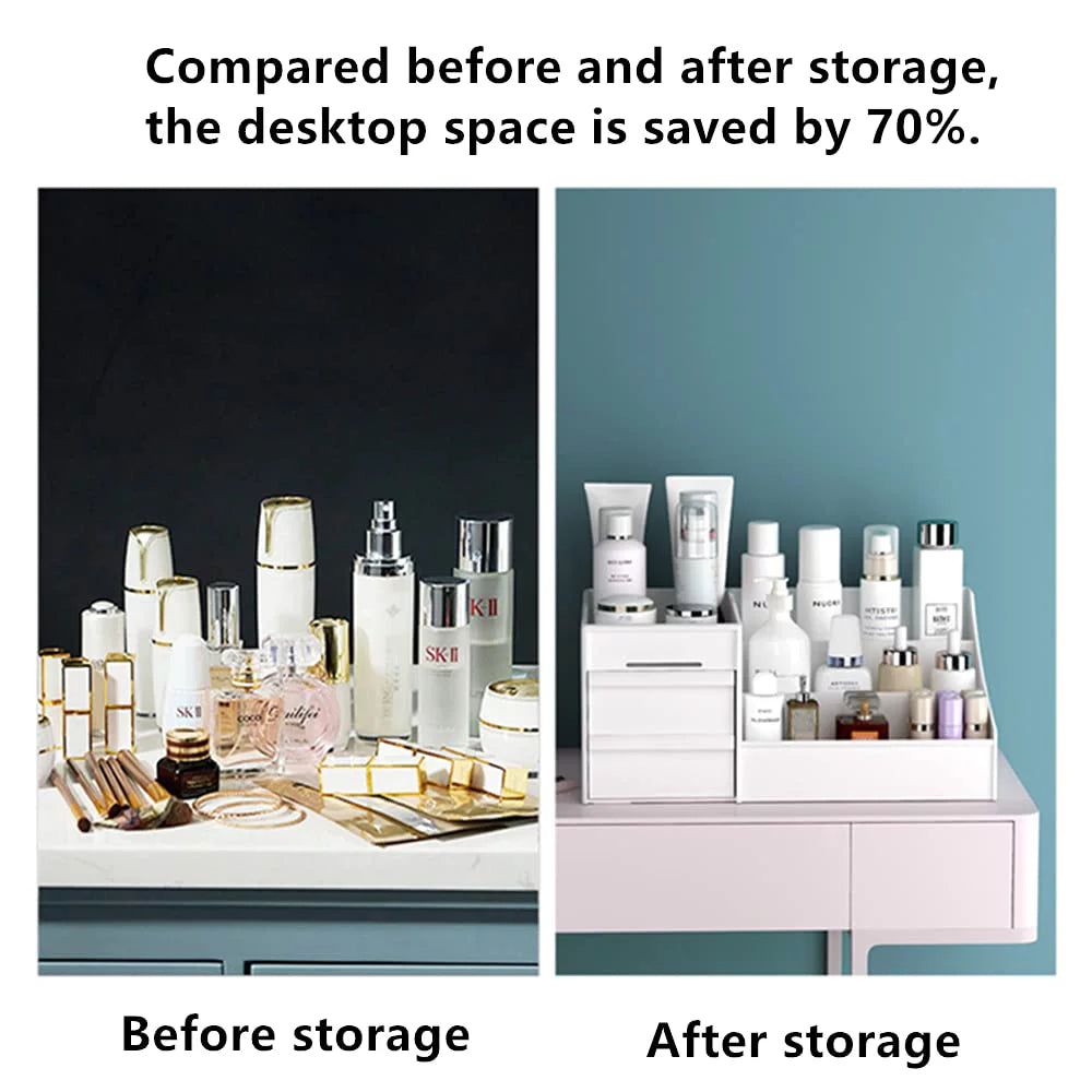 Makeup Organizer with Drawers, Vanity Organizer for Dressing Table, Countertop, White Makeup Box