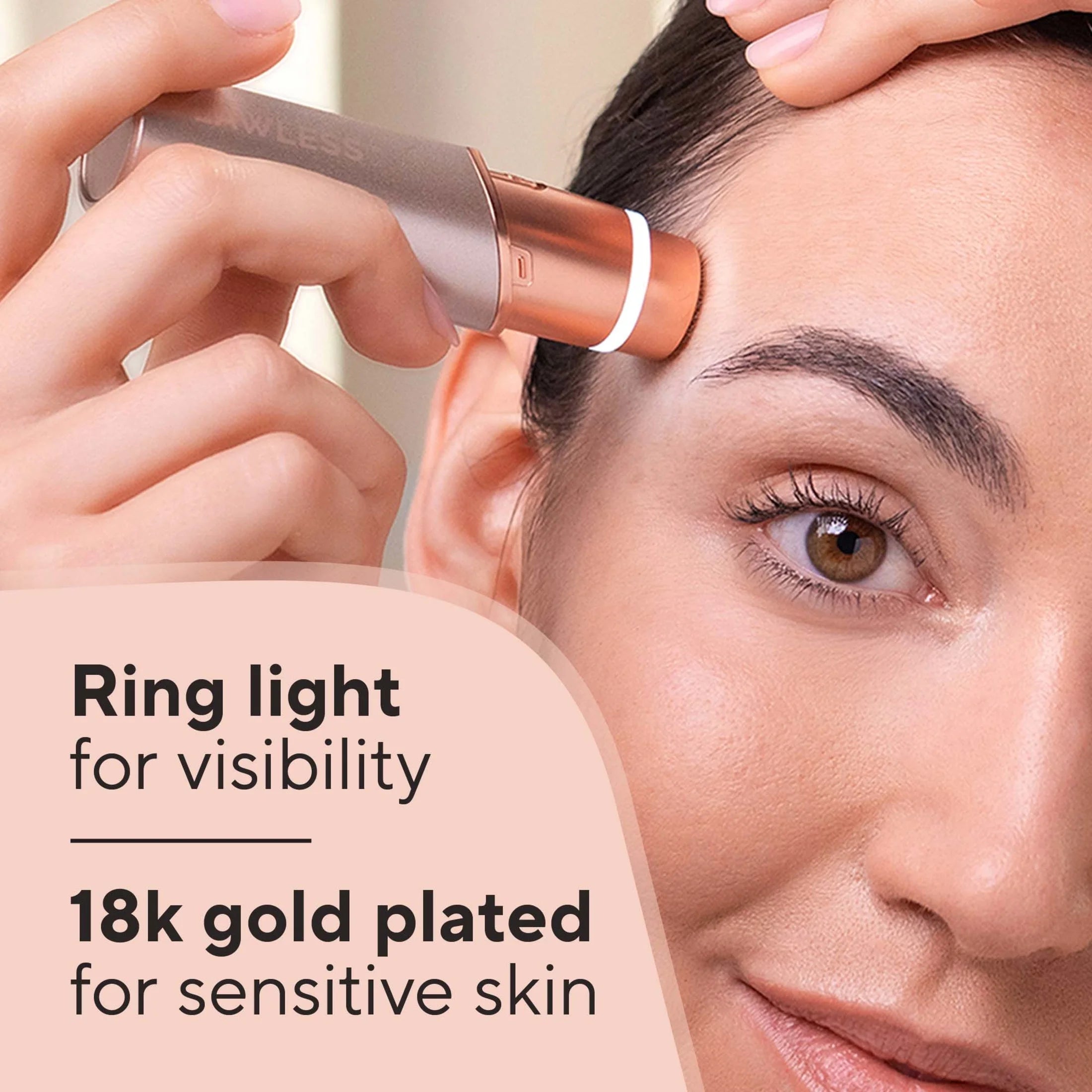 Finishing Touch  Facial Hair Remover for Women, Rose Gold Electric Face Razor with LED Light