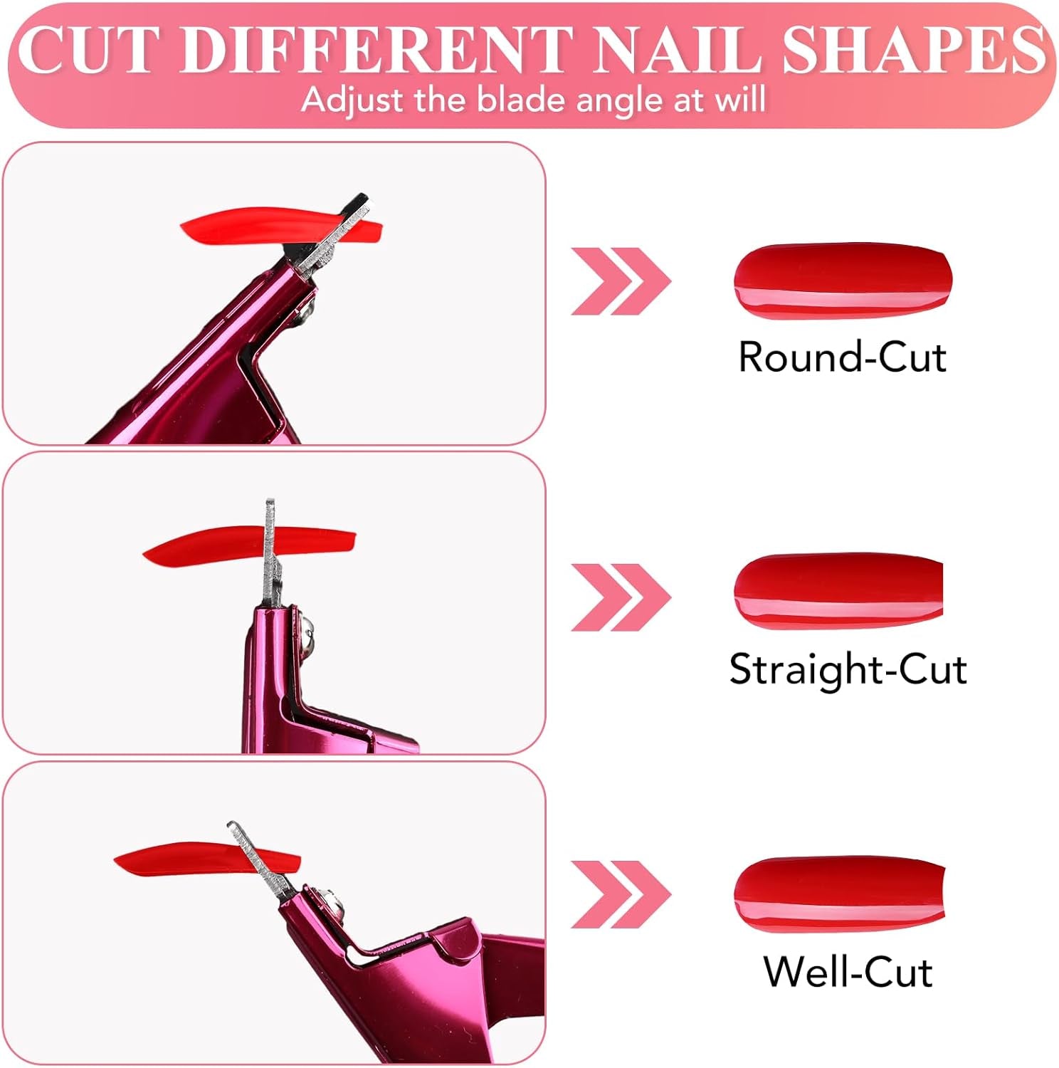 False Nail Clippers with Magnets Stainless Steel Nail Cutter for Acrylic Nail Nail Clippers with 15Pcs Small Magnets for Home Salon Nail Art (Pink)