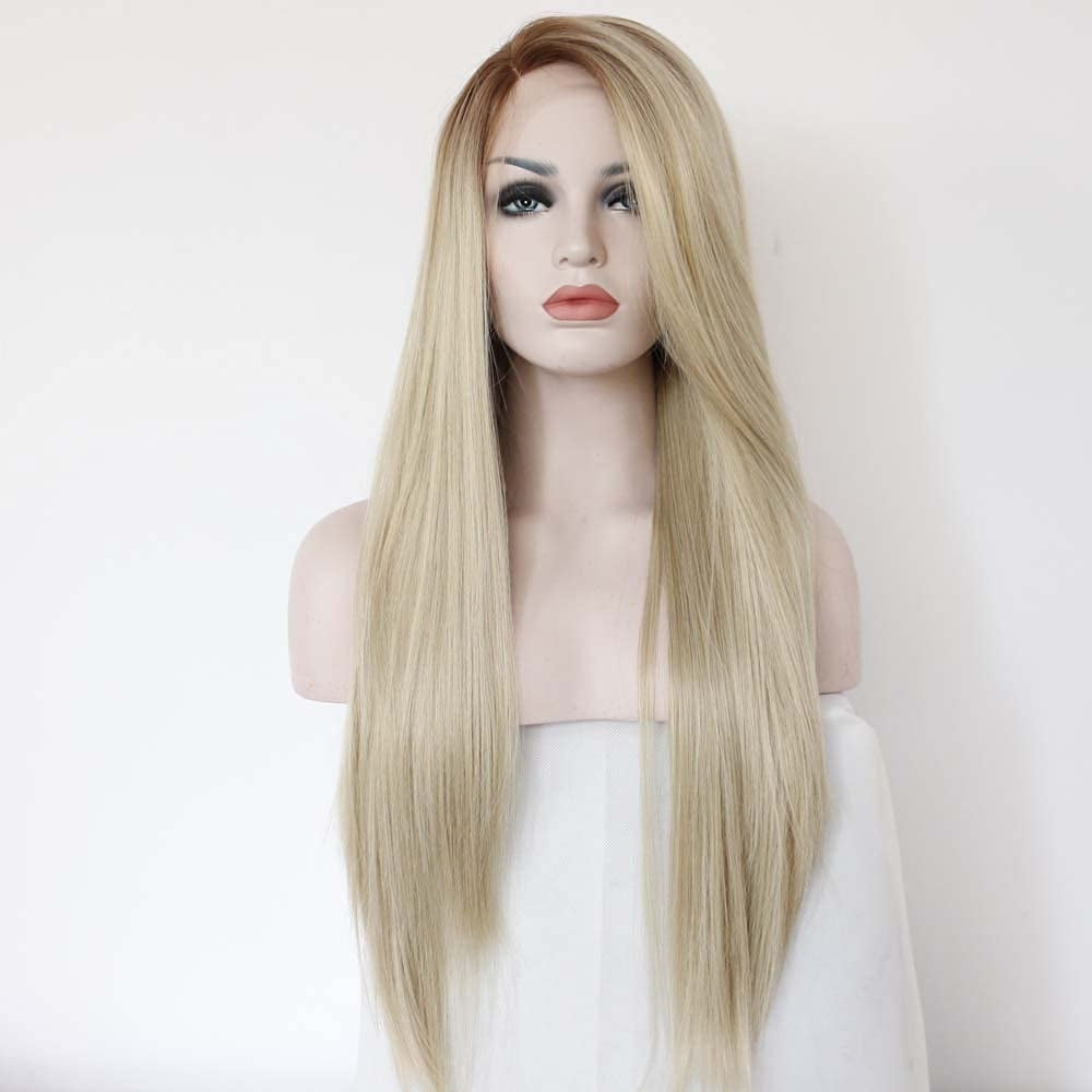 613C#Long Blonde Straight Synthetic Lace Front Wigs for Women Hair Heat Resistant Fiber Long Soft Lace Synthetic Blonde Long Wigs