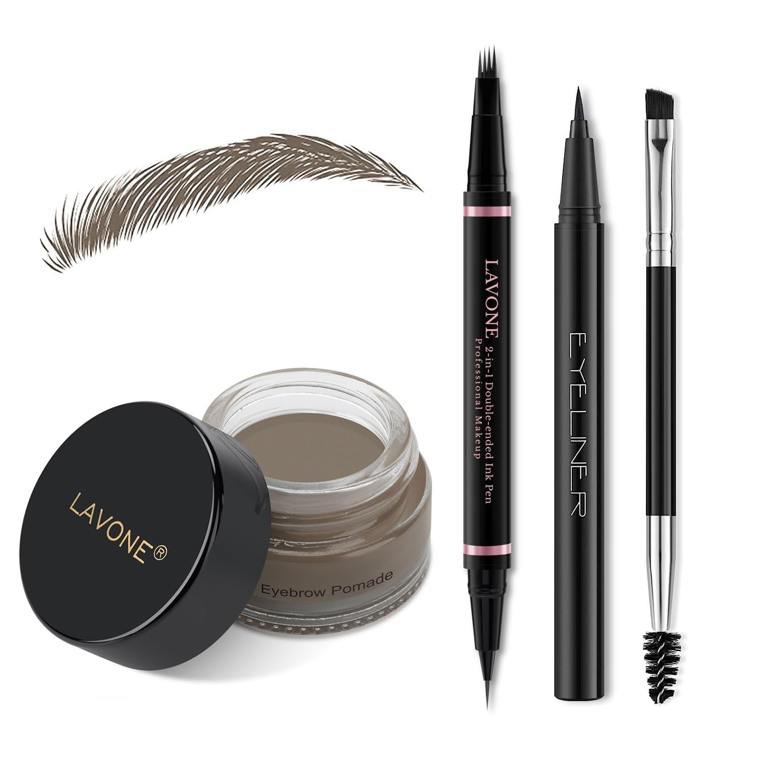 Eyebrow Pencil Makeup Kit, with Waterproof 2-IN-1 Microblading Eyebrow Pen, Eyebrow Pomade, Eyeliner and Dual-Ended Eyebrow Brush, Brow Pencil Kit for Natural Eyebrows - Dark Brown