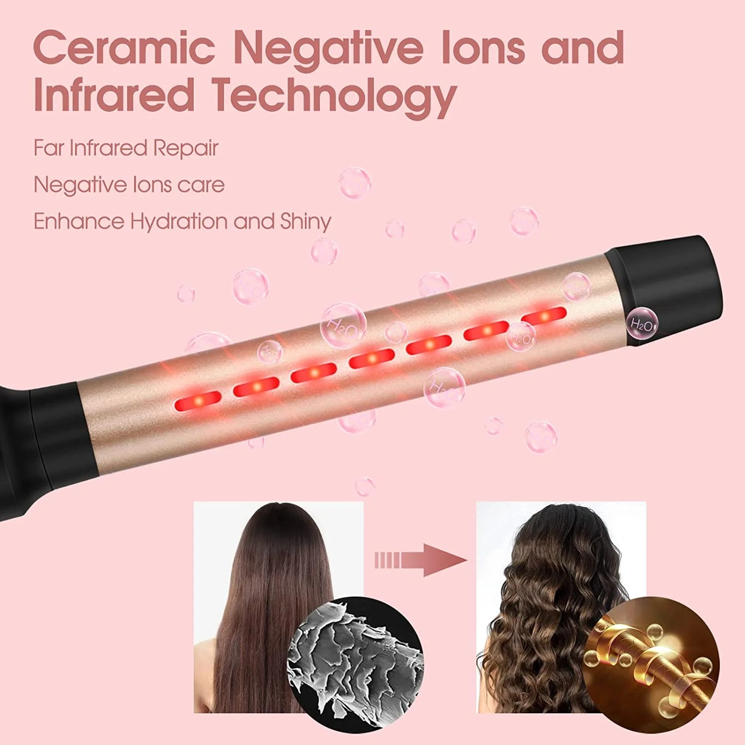 Infrared Interchangeable 8 in 1 Curling Iron Set, Hair Curler Wand for Long Hair, LED Temperature Control,Glove and 2 Hair Clips
