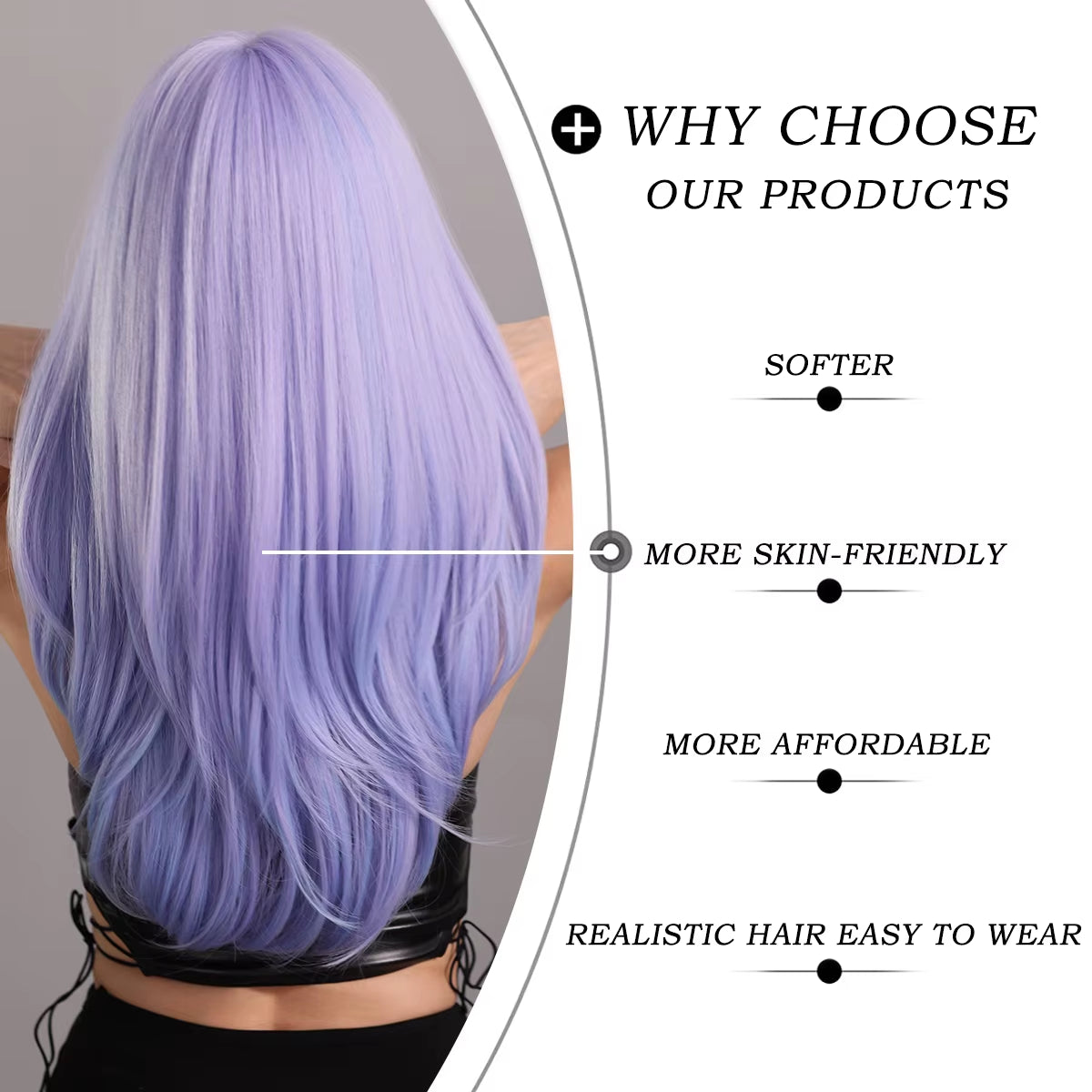 Long Wavy Purple Synthetic Wig for Women Daily Cosplay Party Natural Resistant Hair Wigs with Bangs Ombre Wigs