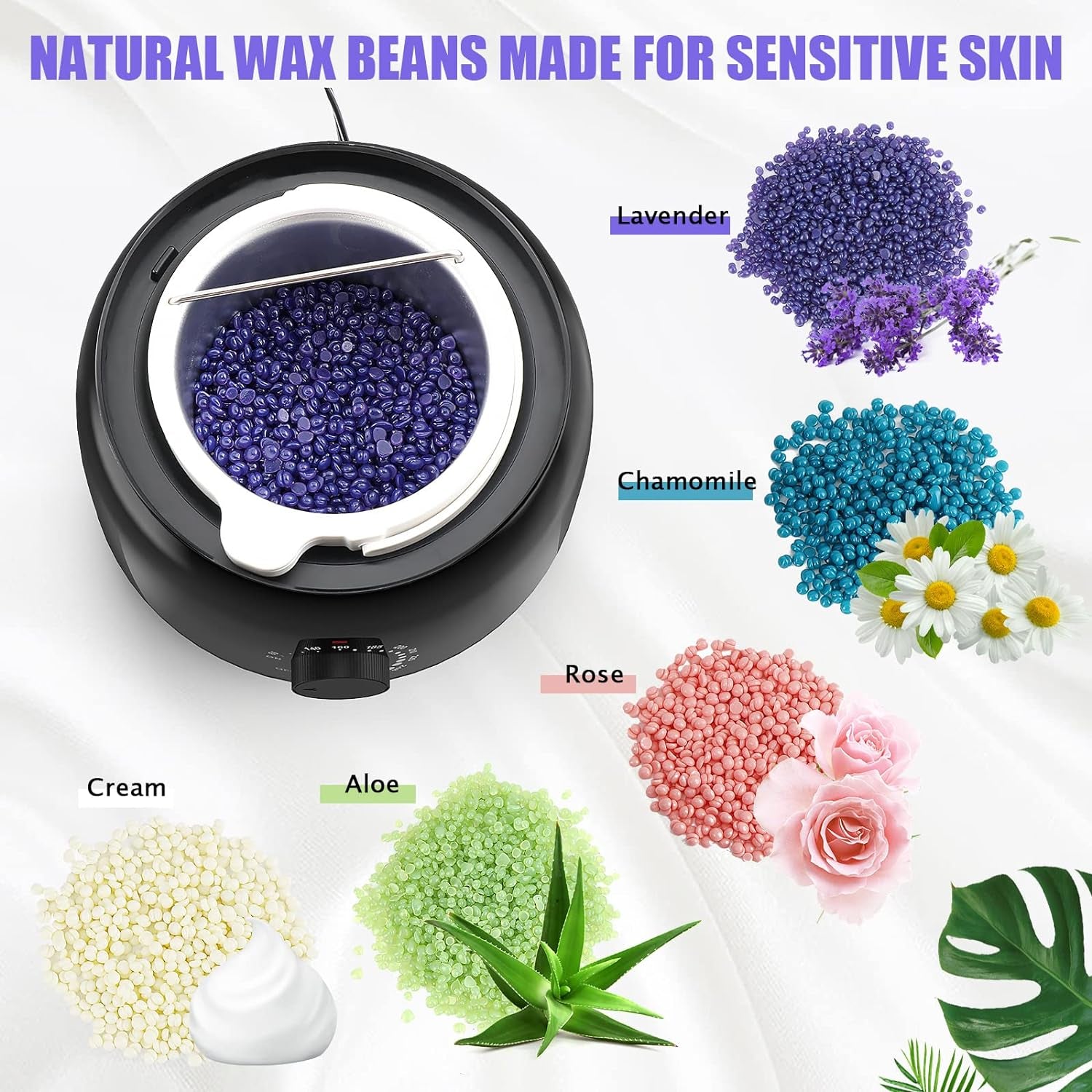 Waxing Kit -  Wax Warmer for Hair Removal, Hard Wax Kit with 14Oz 5 Bags Hard Wax Beans for Full Body, Legs, Face, Eyebrows, Bikini, Brazilian Waxing Kit for Women Men