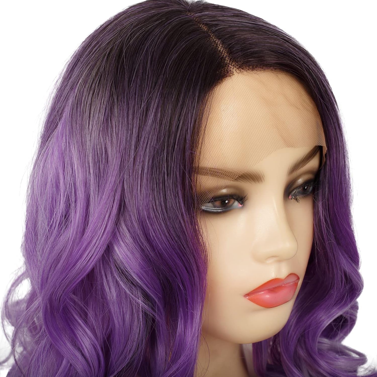 Purple Lace Front Wigs Long Ombre Curly Wavy Hair with Dark Roots Hair Wavy Wig Side Part Cosplay Halloween Wigs