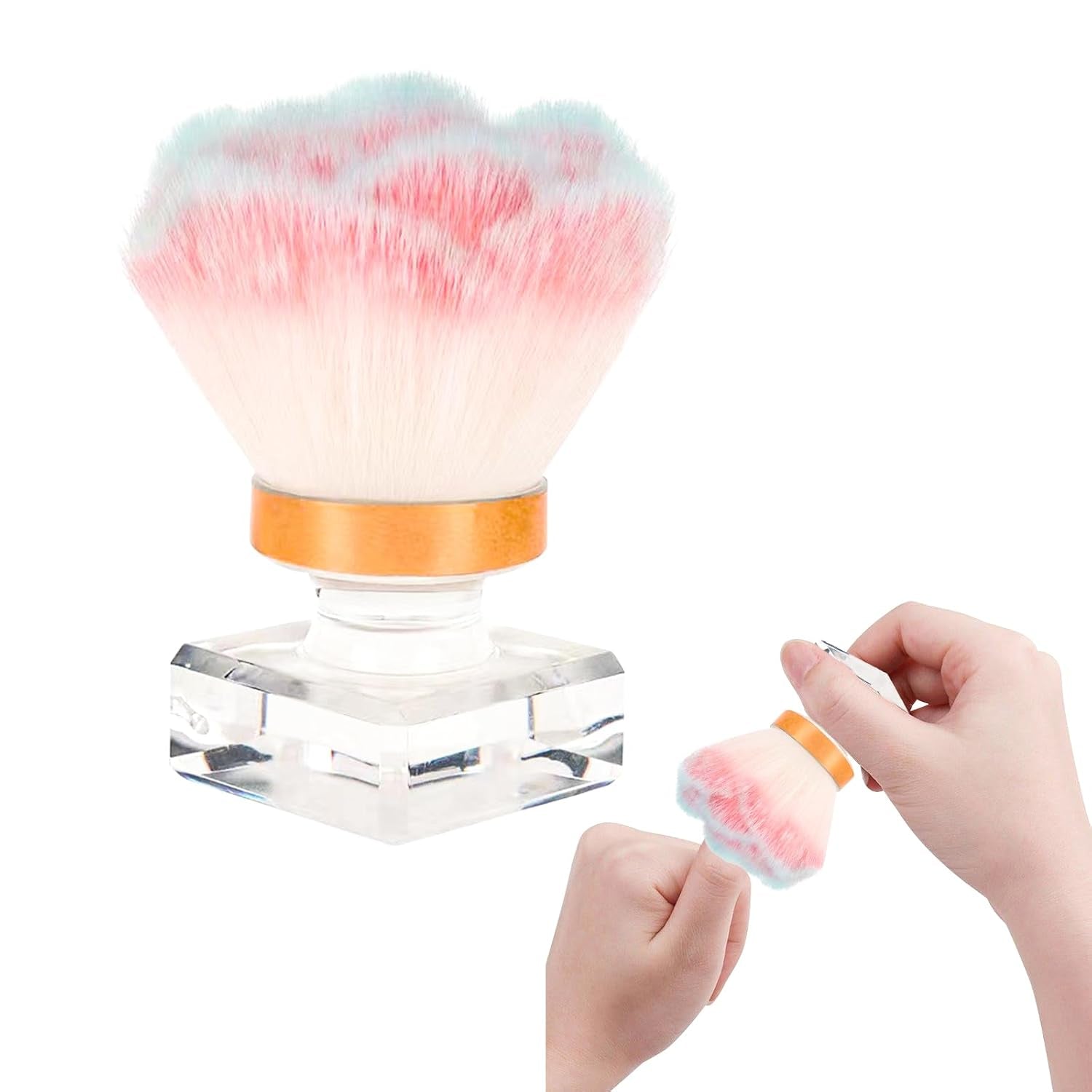 Pink Rose Soft Dust Brush for Acrylic Nails - Kabuki Nail Art Powder Remover and Hair Cleaner for Makeup Manicure Tool