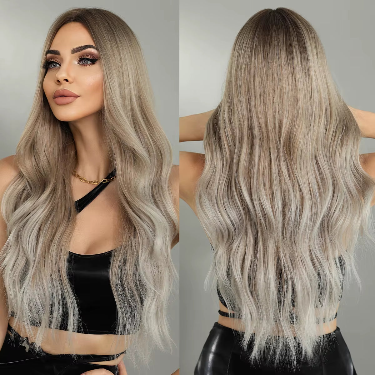 Long Wavy Purple Synthetic Wig for Women Daily Cosplay Party Natural Resistant Hair Wigs with Bangs Ombre Wigs