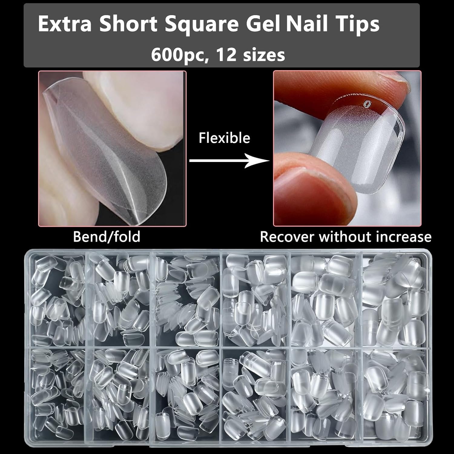 600Pc Extra Short Square Nail Tips Clear Fake Nails Press on Nail Short Soft Gel Nail Tips Full Cover False Nails XS Square Acrylic Nails Tip Artificial Fingernail for Gel Nails Extension