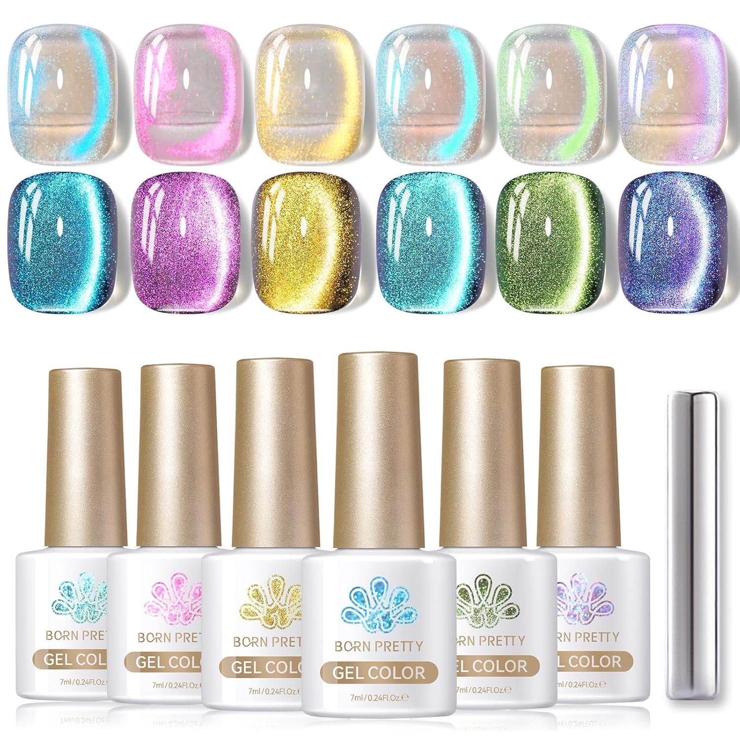 Cat Magnetic Gel Nail Polish 9D Chameleon Holorgraphic Cat Magnetic Eye Gel Polish Glitter Gel Polish Set 6PCS
