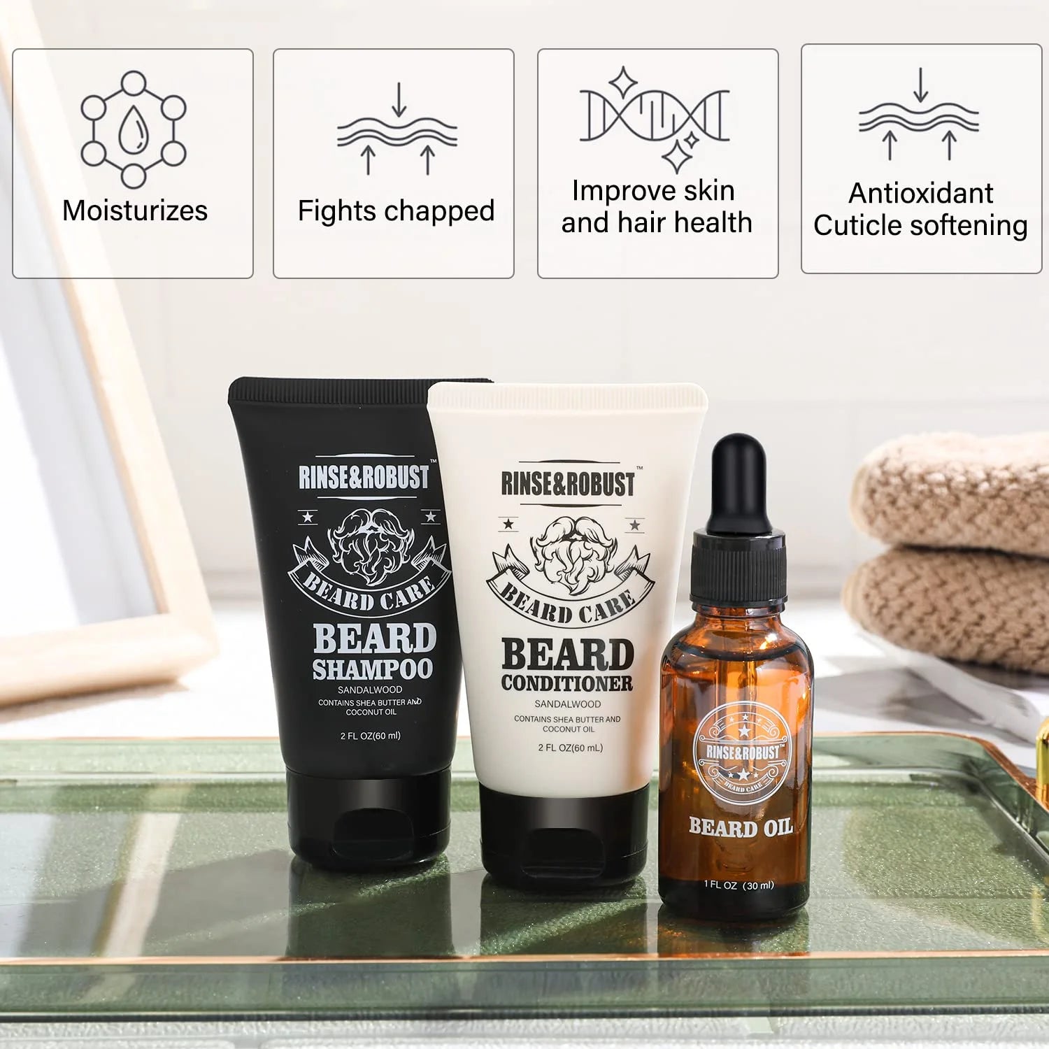 Beard Grooming Kit for Men - 8Pcs Beard Care Kit with Wash & Conditioner & Traveling Bag, Gift Sets for Men