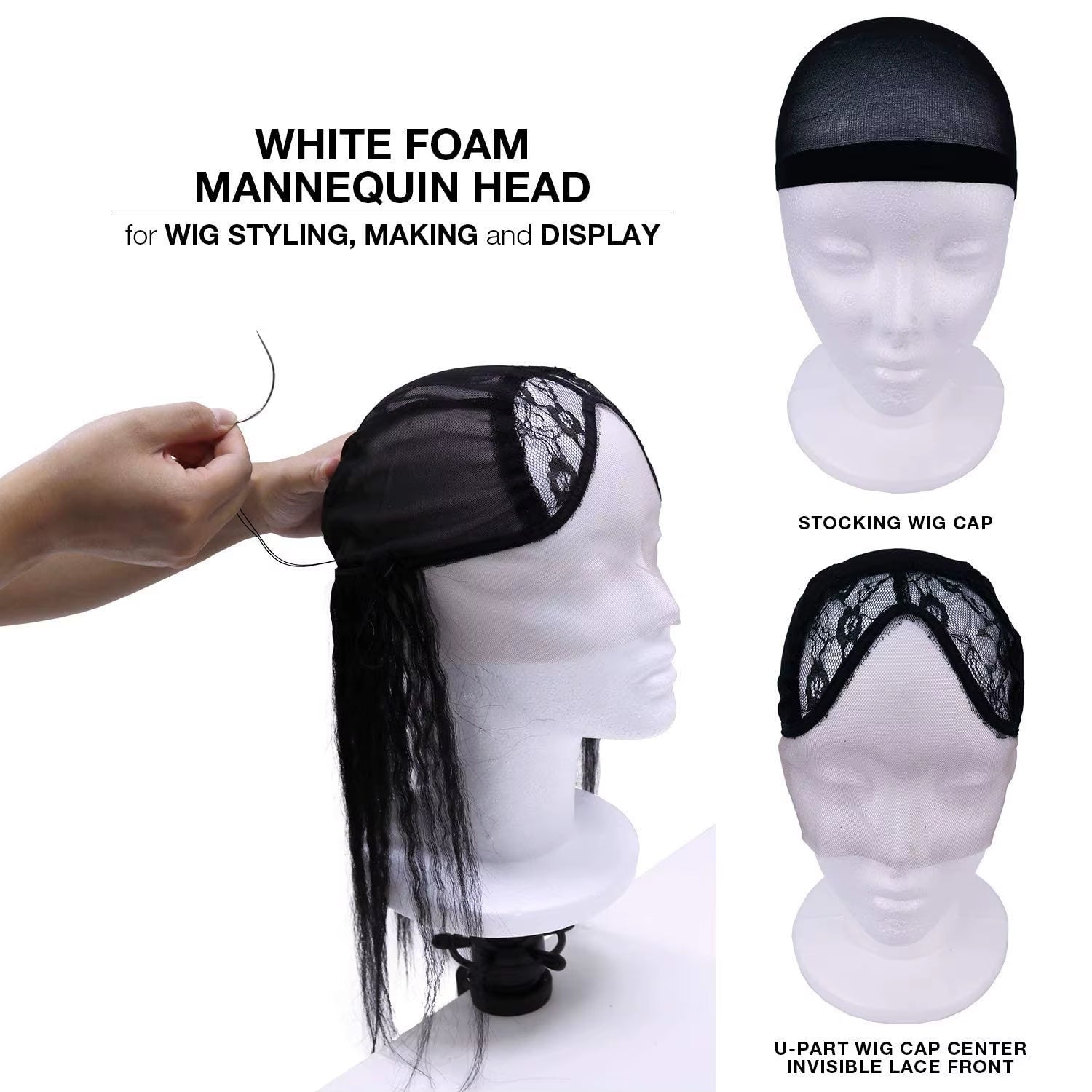 White Styrofoam Mannequin Head - Lightweight, Ideal for Styling, Displaying Wigs