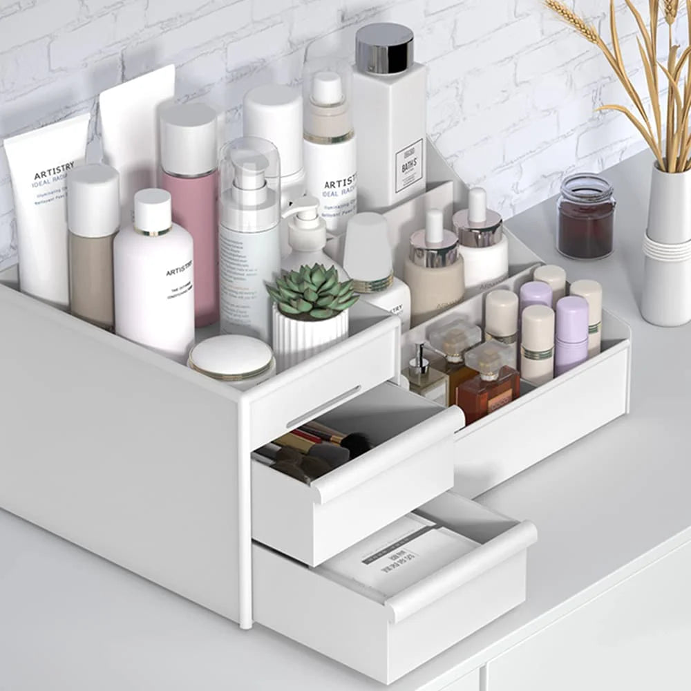 Makeup Organizer with Drawers, Vanity Organizer for Dressing Table, Countertop, White Makeup Box