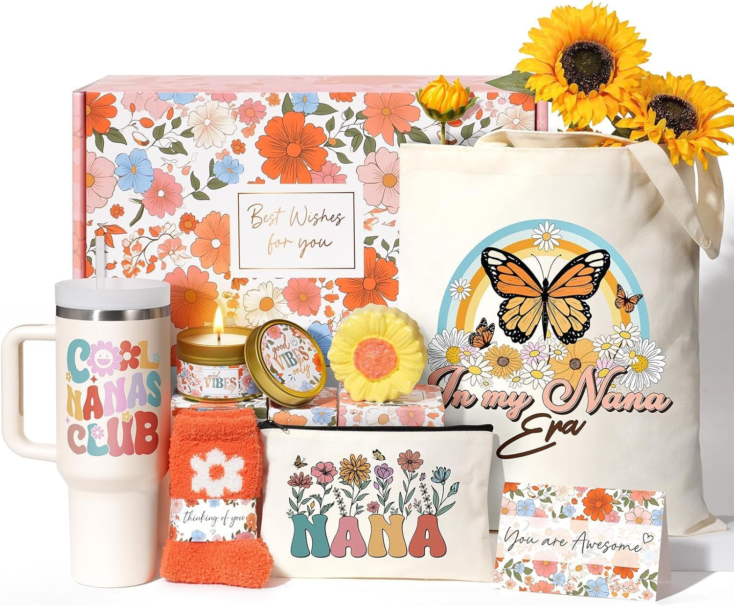 Christian Gifts for Women Faith, Religious Catholic Christmas Gifts for Women Mom Grandma Sister Coworker Inspirational Spiritual Sunflower Gift Birthday Gift for Woman with Makeup Bag 40 OZ Tumbler