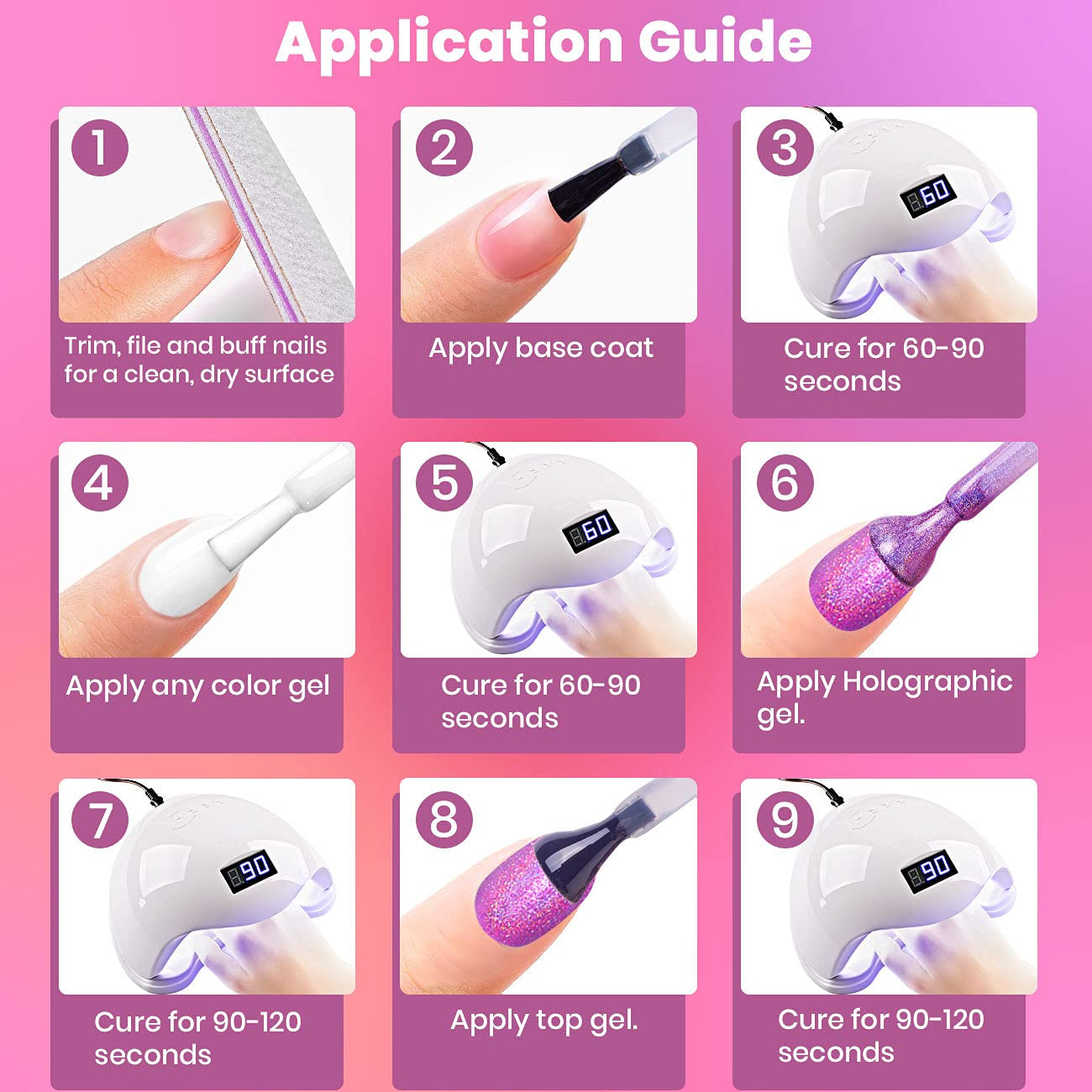 Holographic Gel Nail Polish Set Summer Colors Glitter Gel Polishes Kit Rose Gold Hot Pink Red Violet Bright Purple 6PCS 7.5ML Curing Required Unicorn Mirror Laser Effect for Salon Home Manicure