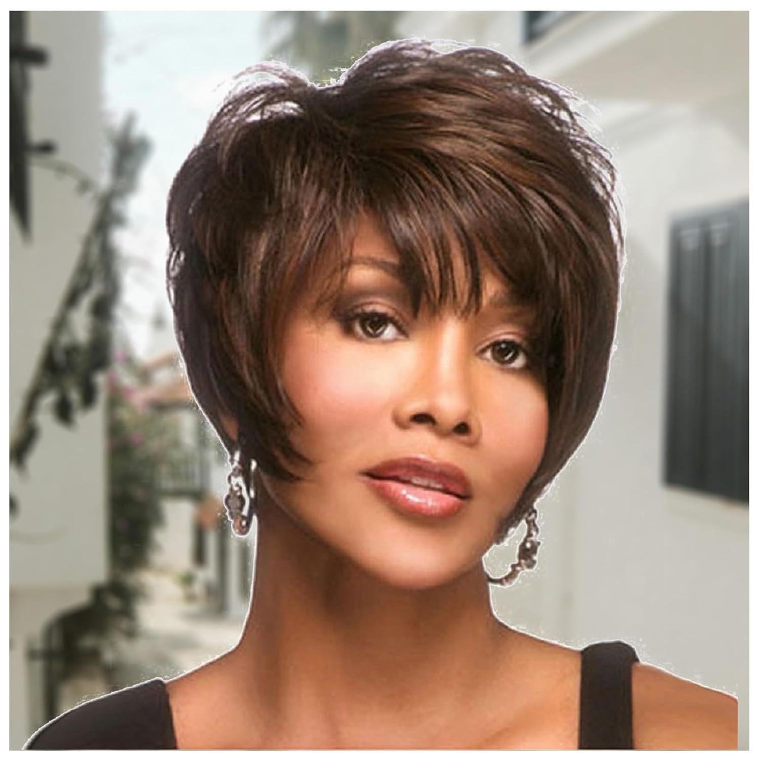 Human Hair Short Wigs for Women Short Brown Wig for Women Synthetic Wigs Dark Brown Daily Ues Hair