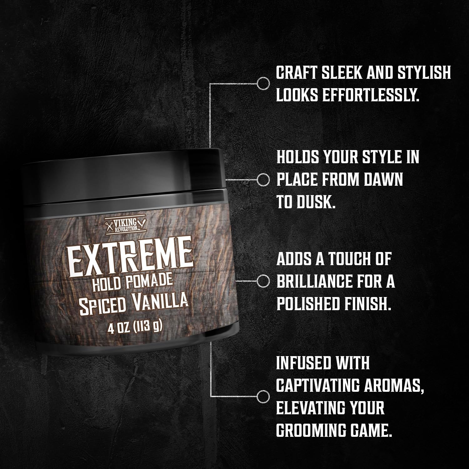 Spiced Vanilla Hair Pomade for Men - Extreme Hold Hair Gel for Men Water Based - Mens Pomade Extra Firm Mens Hair Pomade Strong Hold - High Shine Mens Hair Cream (4Oz)