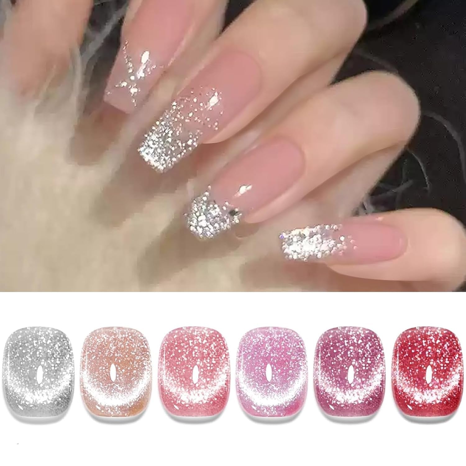 Cat Magnetic Gel Nail Polish 9D Chameleon Holorgraphic Cat Magnetic Eye Gel Polish Glitter Gel Polish Set 6PCS