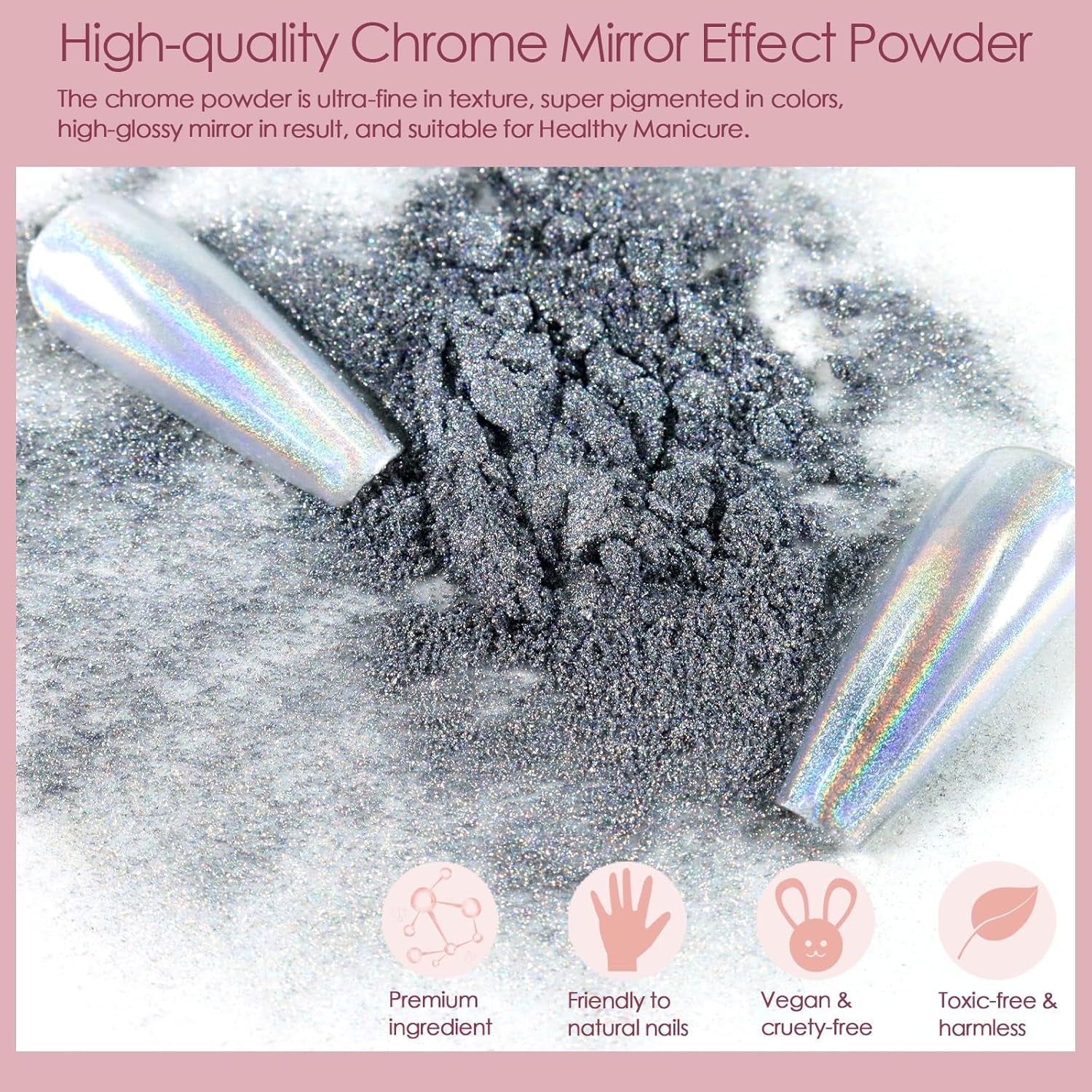 Chrome Nail Powder 4Pcs White Pearl Chrome Pigment Powder Iridescent Holographic Nail Glitter Dust Metallic Mirror Effect Pigment for Nail Gel Manicure DIY at Home Salon Women Gifts