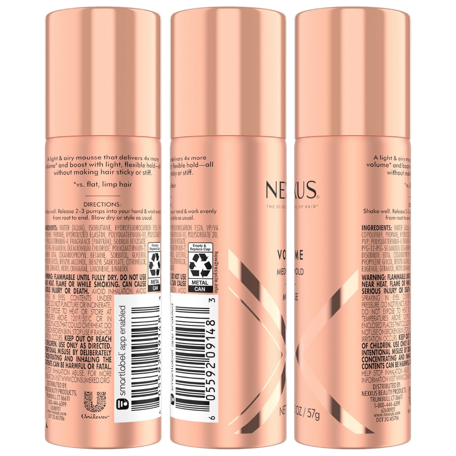 Travel Mousse, Volume Medium Hold 4-Pack – 72-Hour Anti-Humidity Shield, 48-Hour Frizz Control, Rose Fragrance, 2 Oz Ea