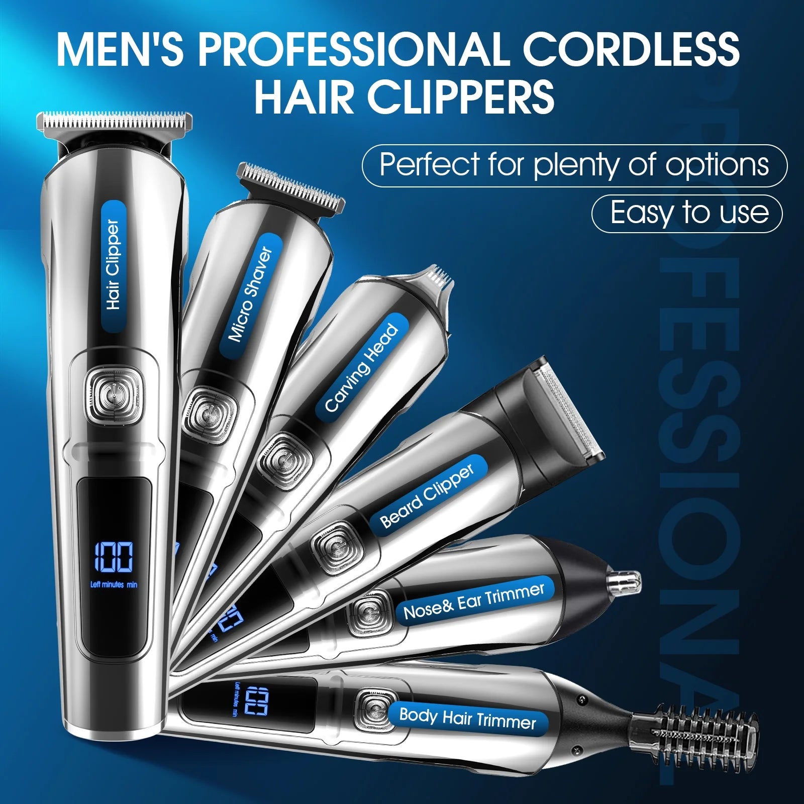 Men's Grooming Kit, Beard Trimmer, 15 in 1 Cordless Electric Hair Clipper Kit, USB Rechargeable Waterproof Hair Cutting Kit