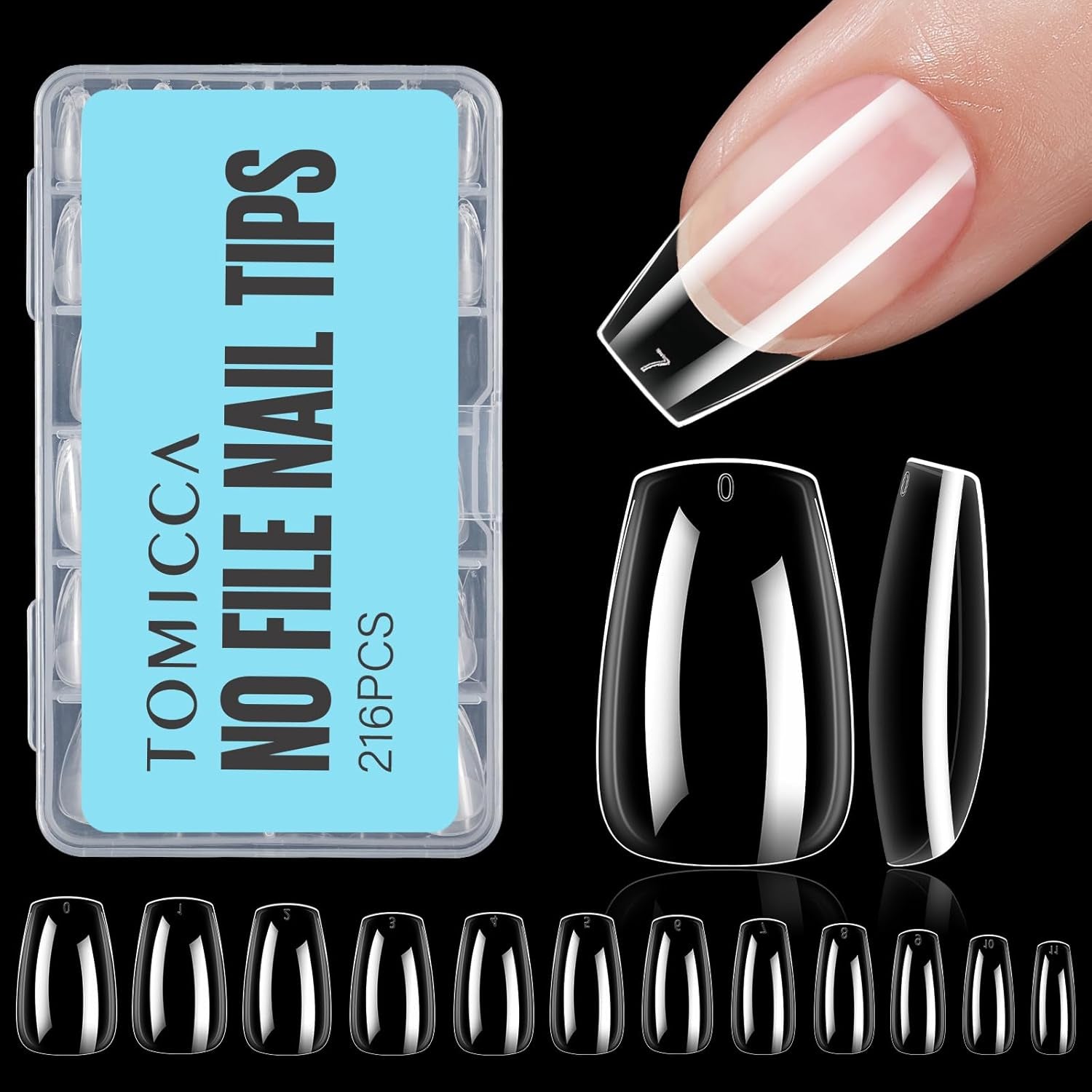 Coffin Acrylic Nails - Clear Short Coffin Nails, 216Pcs Fake False Nails for Nail Extension, Gel Press on Nails for Beginners and Professional