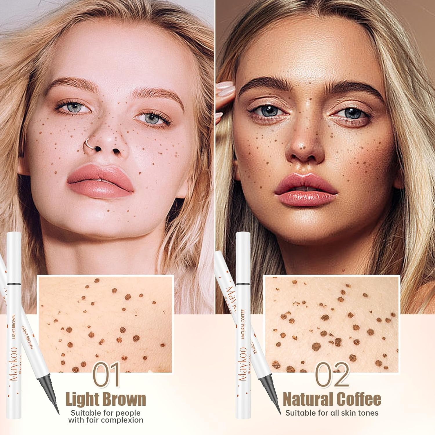 4 Colors Freckle Pen, Natural Lifelike Face Fake Freckle Makeup Pen Waterproof Long Lasting Quick Dry 0.1 Mm Ultra-Fine Faux Freckles 4 Pack - Light Brown, Natural Coffee, Chestnut, Dark Brown